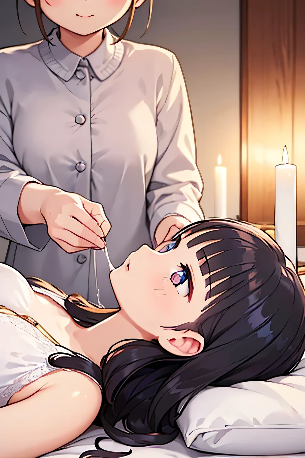 highest quality、High resolution、Detailed Background、(Beautiful face in every detail:1.4)、Anatomically correct、(Draw the usual number of fingers:1.2)、(Detailed facial expressions)、(Detailed eyes:1.2)、(Detailed eyes:1.2)、Beautiful, smooth skin、Beautiful women in their 20s、(Highly detailed face:1.4)、Cute hair color、Cute hairstyle、Wavy Hairstyle、Perfect body line、cute gesture、

(Woman enjoying relaxation time at home:1.5)、

You can set the mood by placing candles in your living room or bedroom to create a soft glow.、Choosing a scented candle will make you feel even more relaxed.、

Enjoy a relaxing massage or body care session at home and take the time to love yourself.、Enjoy your skincare time by using aroma oils and body creams.