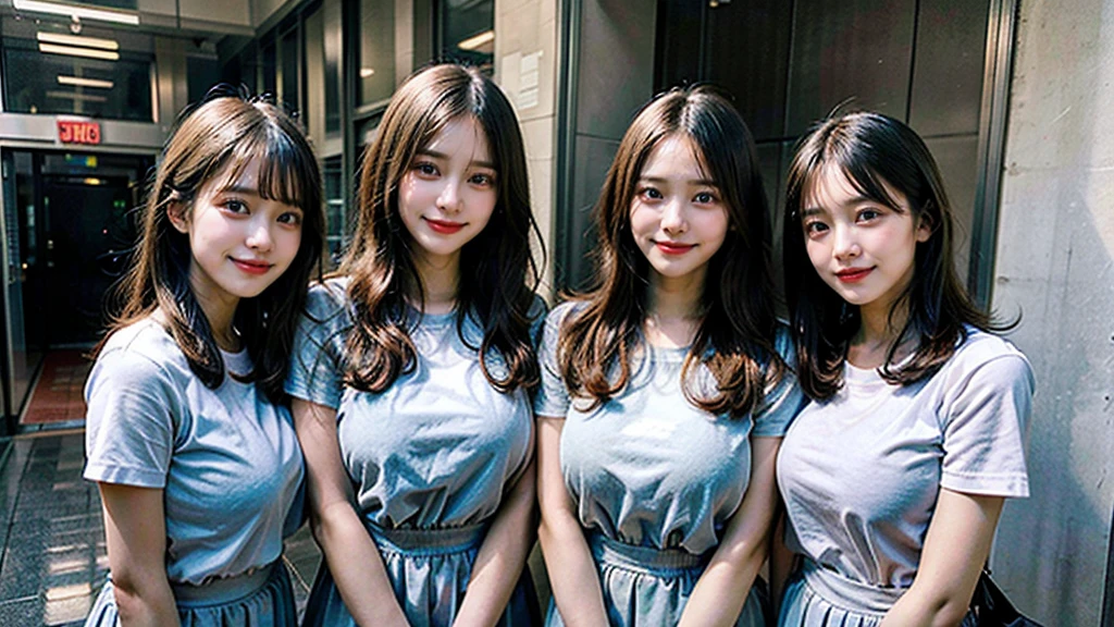 masterpiece、top-quality, high resolution、8K high image quality、Photogenic clarity、A detailed eye, standing in entrance, ((3girls)),three high school students ,18 years old, , cute,Happy smiling face,slender, Narrow waist, (huge breasts:1.4),