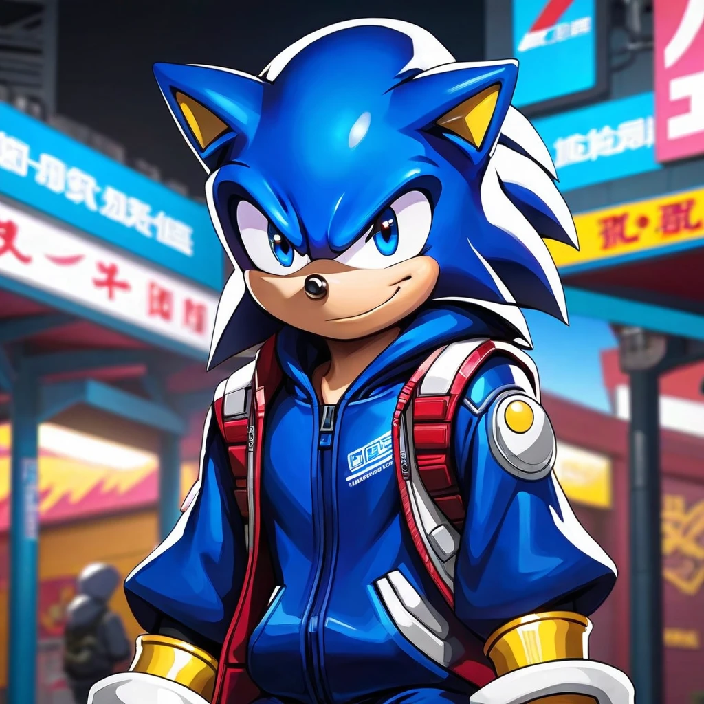 (Super Sonic the Hedgehog - cyberpunk), (blue), (Cute cartoon, CuteCartoonAF. | Masterpiece in maximum resolution 16K. | (cute cartoon style). | front view (loner, charming) , (meditating in a spacious Japanese pavilion), ( wear a fashionable hoodie), ((mechanical cyberpunk)). |(((soft smile, looking at the viewer))), (bright blue eyes).