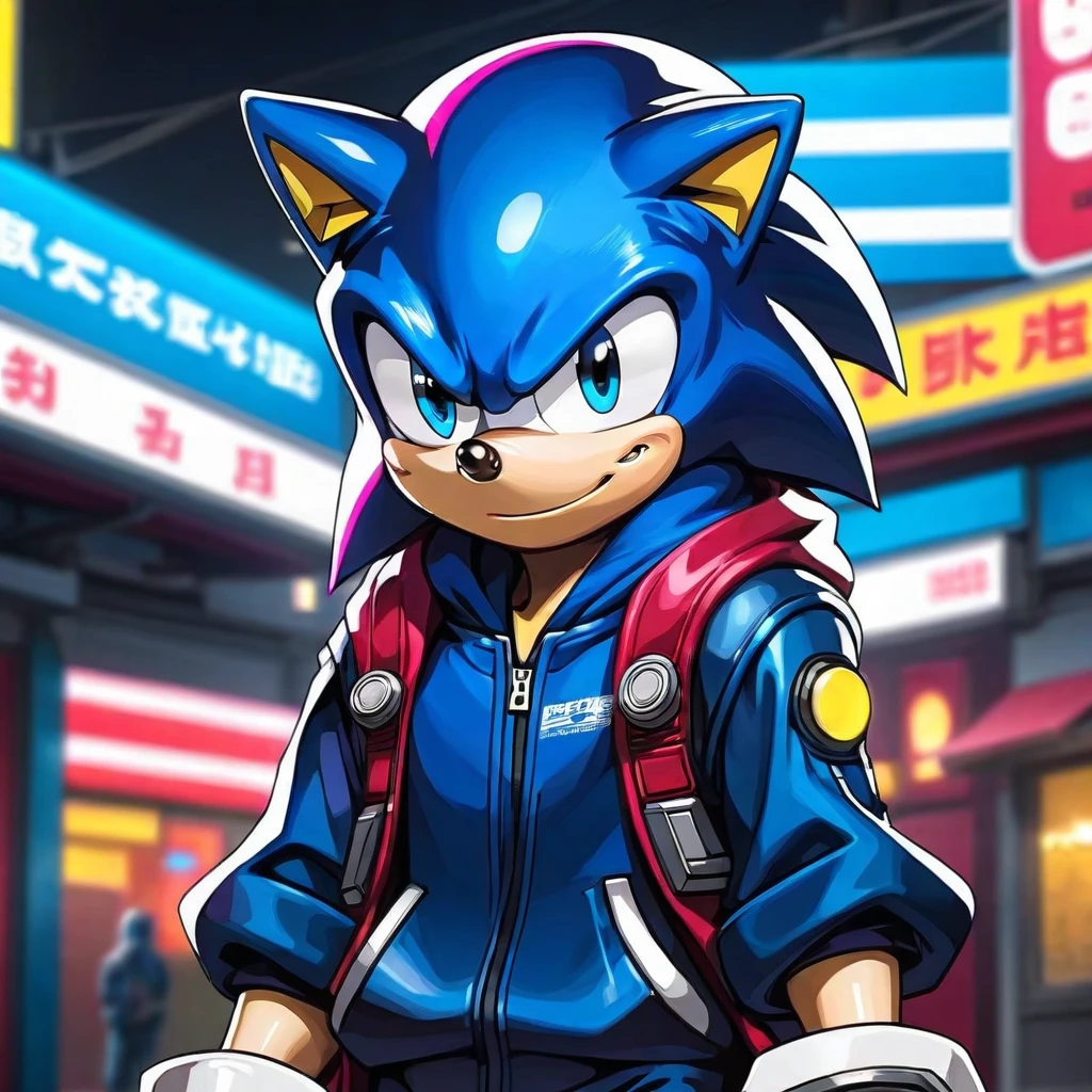 (Super Sonic the Hedgehog - cyberpunk), (blue), (Cute cartoon, CuteCartoonAF. | Masterpiece in maximum resolution 16K. | (cute cartoon style). | front view (loner, charming) , (meditating in a spacious Japanese pavilion), ( wear a fashionable hoodie), ((mechanical cyberpunk)). |(((soft smile, looking at the viewer))), (bright blue eyes).