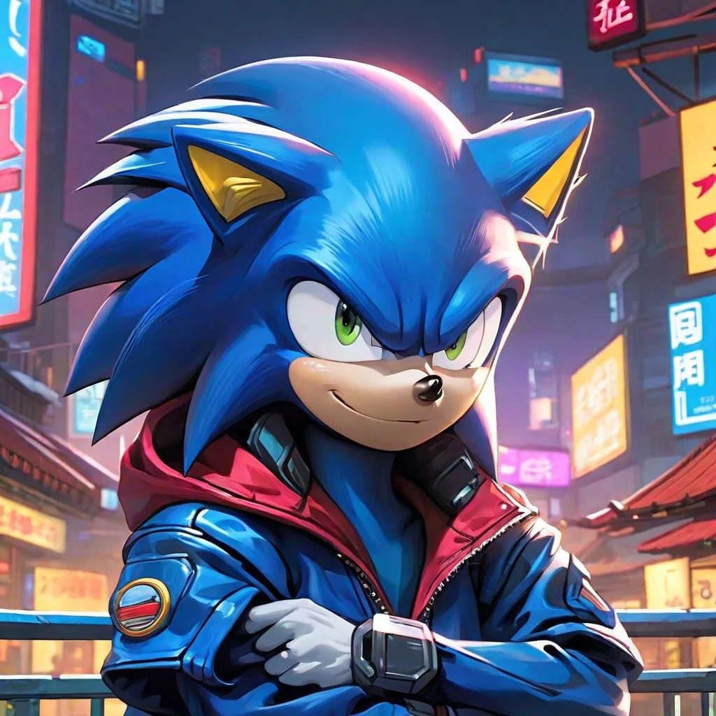 (Super Sonic the Hedgehog - cyberpunk), (blue), (Cute cartoon, CuteCartoonAF. | Masterpiece in maximum resolution 16K. | (cute cartoon style). | front view (loner, charming) , (meditating in a spacious Japanese pavilion), ( wear a fashionable hoodie), ((mechanical cyberpunk)). |(((soft smile, looking at the viewer))), (bright blue eyes).