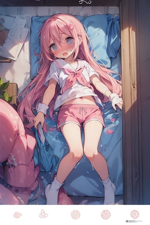 (orgasm、Cramp、blush、Watery eye:1.3)、Shorts