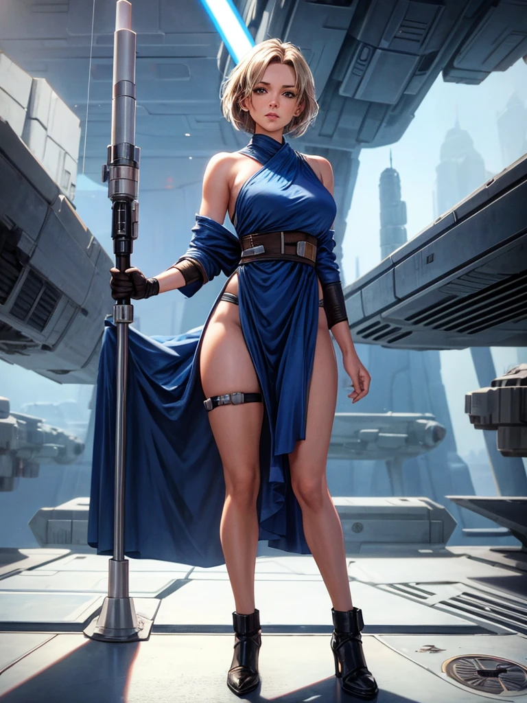 Star wars, sexy lady, jedi, Standing on a spaceship dock, big breasts, Short hair, shoulder length,