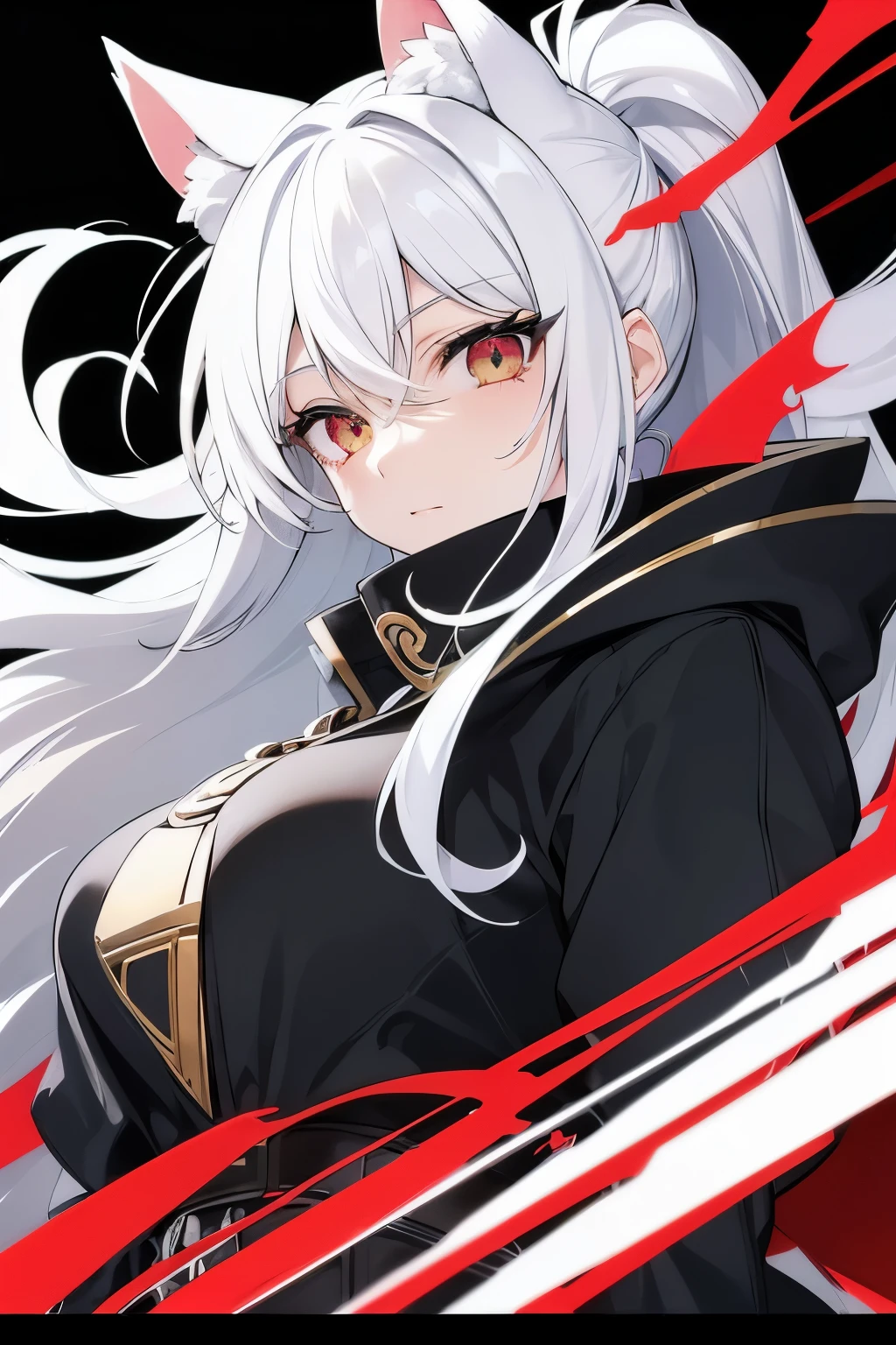 high resolution　Best Quality　White Hair　Green Eyes　A cool devil boy　Cool clothes　Black Devil's Wings