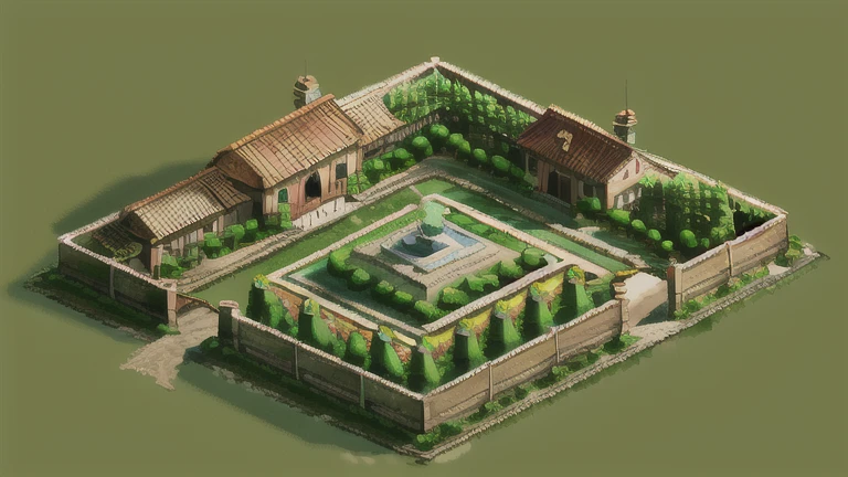 (masterpiece, highest quality, highest quality), pixel,pixel art, wood, Outdoor, No humans, Grass, scenery,  Day, flower, Bush, Pool, cloud, rock, nature, building, fence, Clay pot, wood造住宅,