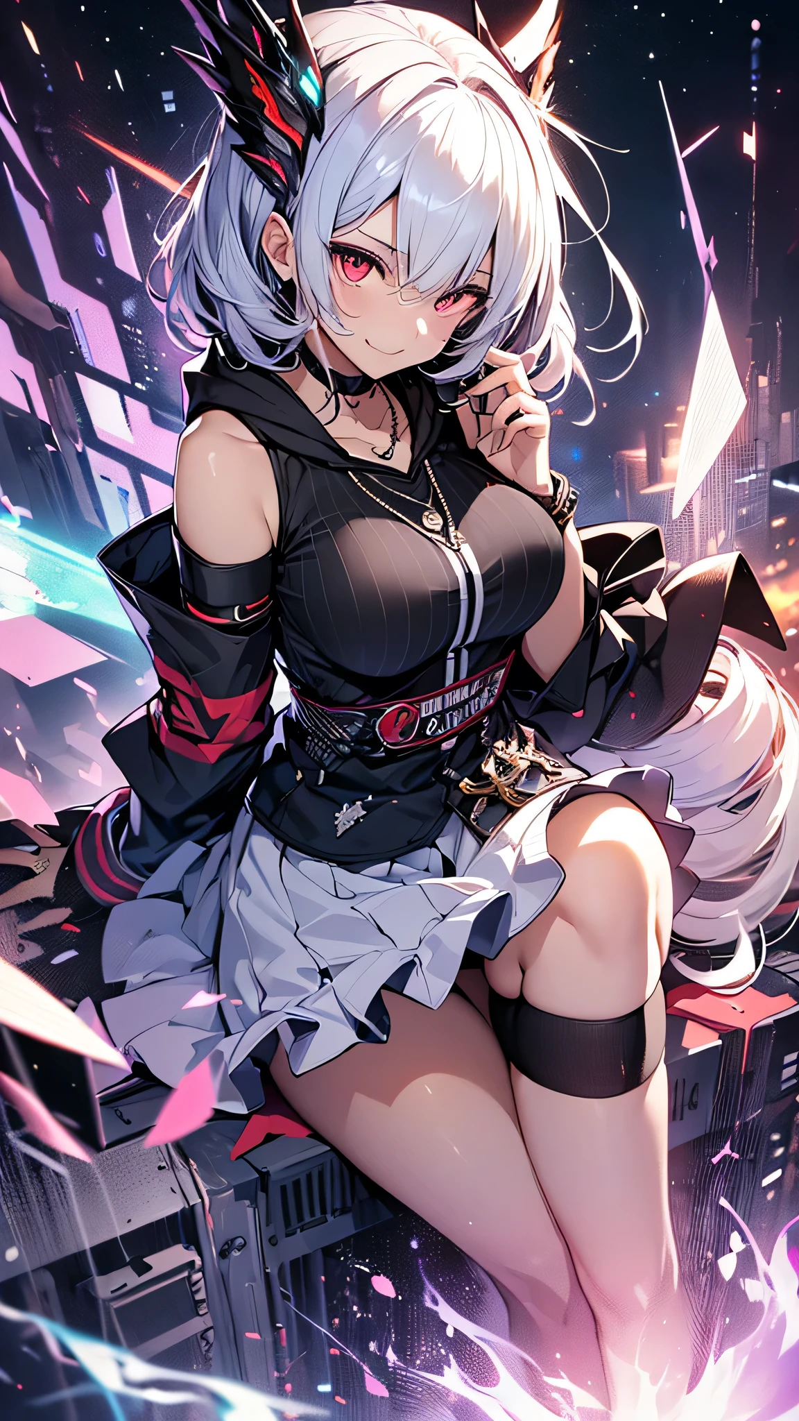 White hair. Short hair. Inner pink hair. Anime girl. Asian girl. Ulzzang. Pink eyes. Glowing eyes. Nekomimi.