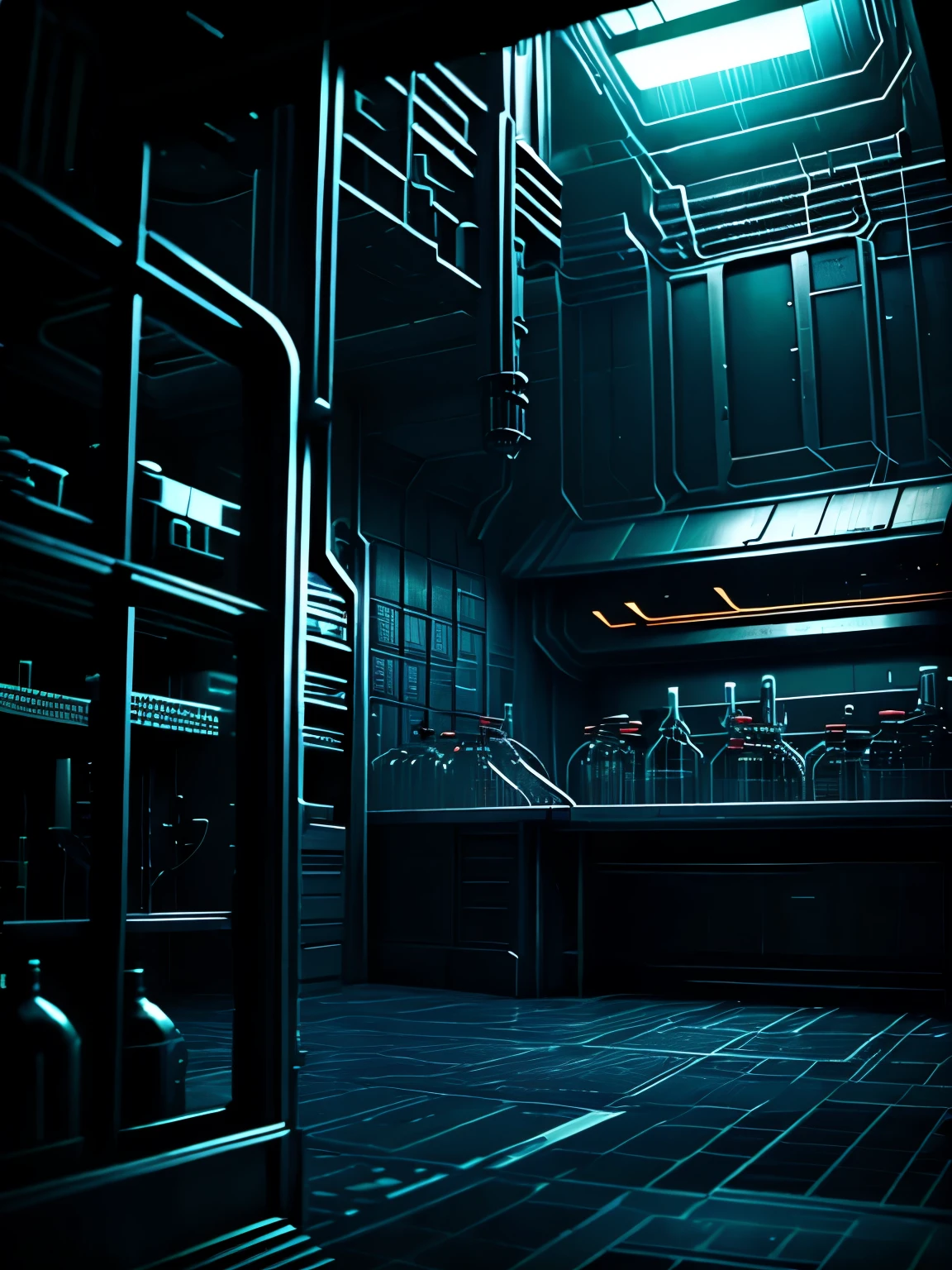 scifi laboratory, evil laboratory, dark, creepy