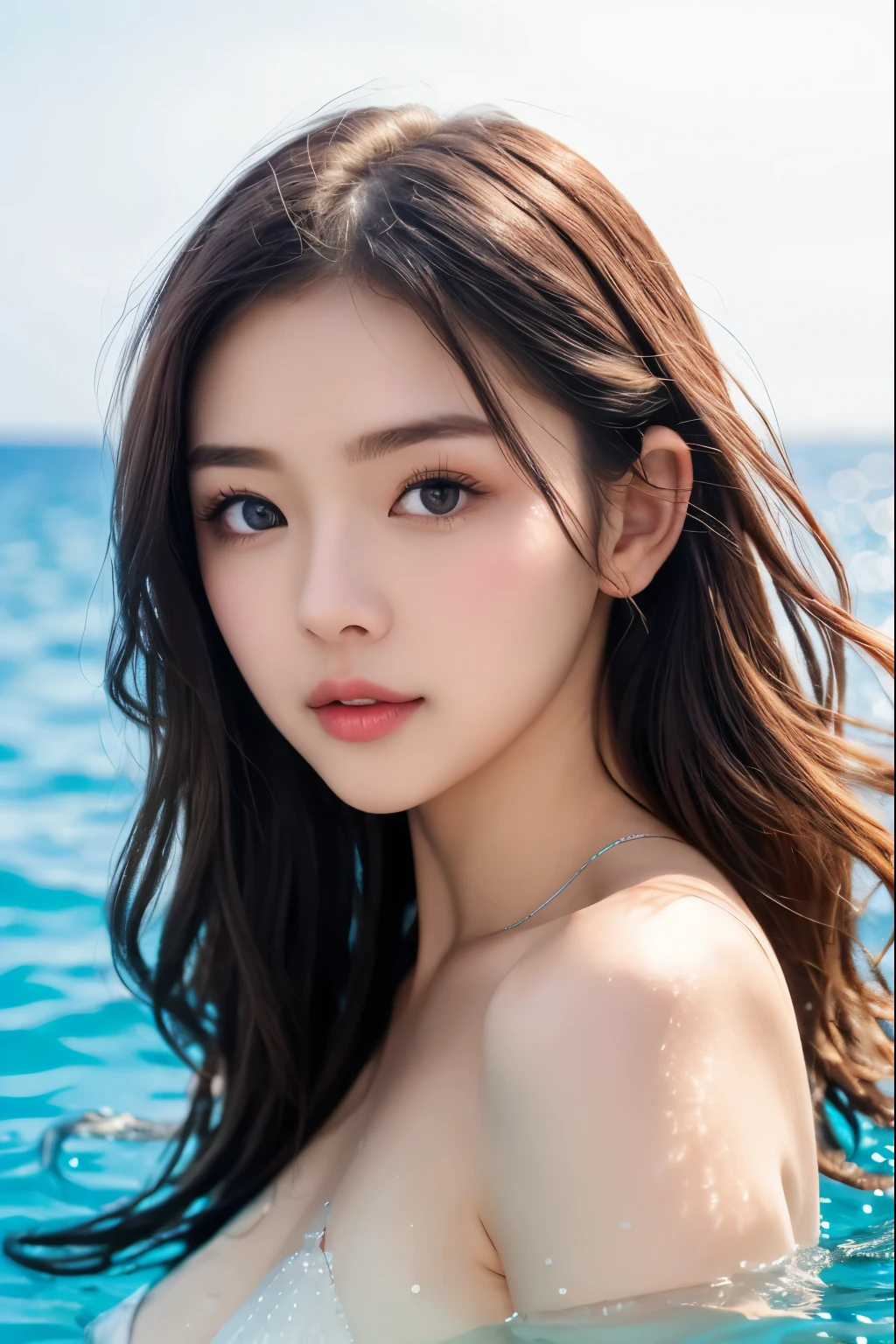 ((highest quality、In 8K、masterpiece:1.1)),(Natural light),(Shine:1.4),(illuminate the front), (Ultra detailed face),1 female、Japanese women、25-year-old adult female、前hairが可愛い女性、shaggy,Beautiful woman with bob hair、(短hairの女性)、Droopy eyes、Droopy eyes、Big eyes are cute、Beautiful double eyelids、Cute face、Delicate and beautiful skin、Human-like skin、Realistic skin feel、複雑な色hair.Gloss々hair、Looking at the camera、Large round double eyelids、Very delicate eyes、Ultra detailed face、High definition lip、Thick lips、Highlight the face、Clear white skin、Beautiful Caucasian Woman、Nipples are erect and protruding、Pussy line,Woman swimming in the blue sea、Beautiful sea at the resort、The sky is clear but it's raining、Weather showers、The rain is sparkling and beautiful、Beautiful sunset、The light of the setting sun is dazzling、See-through clothes that reveal nipples、Touching the chest、A woman with a pleasant face、A woman who looks a little worried、Sparkling after the rain、A beautiful rainbow in the sky、Woman wet in the rain、Rain shower、Raindrops are beautiful、Woman looking up at the sky、Look Up、A woman with long and beautiful legs、Woman showing her armpits、Wet clothhes、Wet T-shirt、Wet T-shirtを着る女性、Beautiful woman wearing a T-shirt over her naked body、Woman wearing a long T-shirt、Knee-length clothing、hairを掻き上げる、Woman entering the water、Red underwear、Woman holding her chest、Woman entering the sea up to the waist、Fresh woman、A woman jumping innocently、The splashes are beautiful、Woman surrounded by soap bubbles、Woman in the sea up to her chest、
