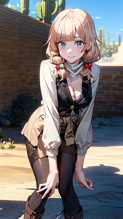 ((in a desert:1.5)), a matured woman with long hair and a white outfit, (resting in oasis:1.2), artwork in the style of guweiz, bodyesbian, fine details. girls frontline, beautiful anime illustration, from girls frontline, stunning, 21 years old, (solo:1.5), (sfw:1.25), beautiful breast, medium breasts, Amazing Cleavage, thin waist, big ass, Raised sexy, (dark mahogany medium long hair, updo, hair over one eye, asymmetric hair, Carly hair, low tied),(Headscarfs, hair bands, head vandage, Turban), (ultra high resolution, 8K RAW photo, photo realistics, weak outline:1.3, clear focus), best qualtiy, natural lighting, field depth, (Bright pupils, detailed beautiful eyes, high detailed face), Red lip, looking at viewers, (tight focus:1.2, from below), sexy posing, seductive weak smiling, center image, (wearing white long jacket and clothes, wearing short pants, gold ornaments, white clothes rolling around waist, camel-brown long leather boots, translucent lace pantyhose), ((correct anatomy:1.5)), ((outdoor:1.2)),
