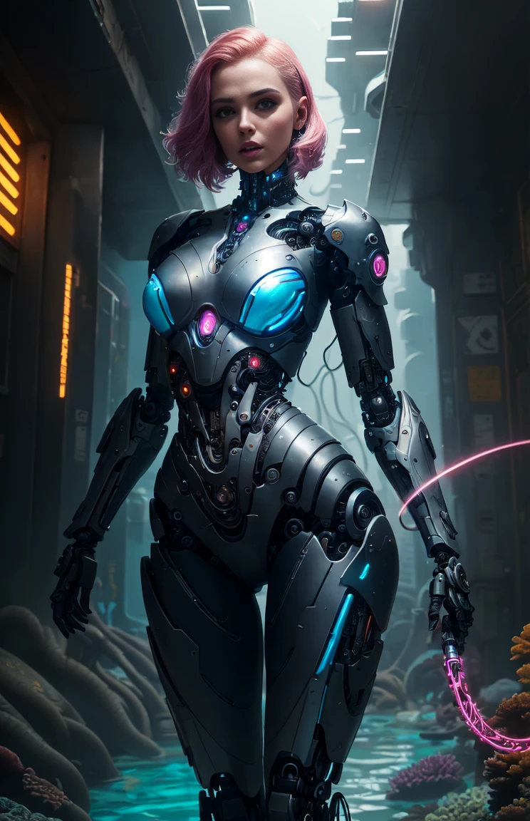 there is a woman in a futuristic suit standing in a coral reef, cyberpunk art by Arthur Pan, cgsociety contest winner, art nouveau, mermaid cyborg with a laser whip, cyborg - girl, cyborg girl, beutiful girl cyborg, movie still of a cool cyborg, cybersuits, from pacific rim, cybersuit, movie still of a cyborg, in a scifi movie, high quality, best quality, absurdres, masterpiece, beautiful, intricate details, 1/2 body crop, slim body, beautiful figure, magnificent anatomy, (intricate details:1.12), HDR, (intricate details, hyper-detailing:1.15), (natural skin textures, hyper realisitc, soft light, Sharp:1.2)