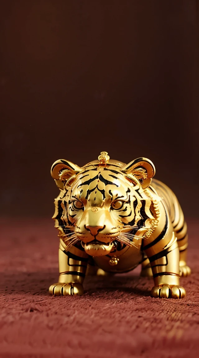 Tiger Lord accessories from Shiding 5th Road Temple of Wealth,Golden Tiger Lord,There are black patterns on the body,red pendant(gold coated),There is majesty,lying on all fours