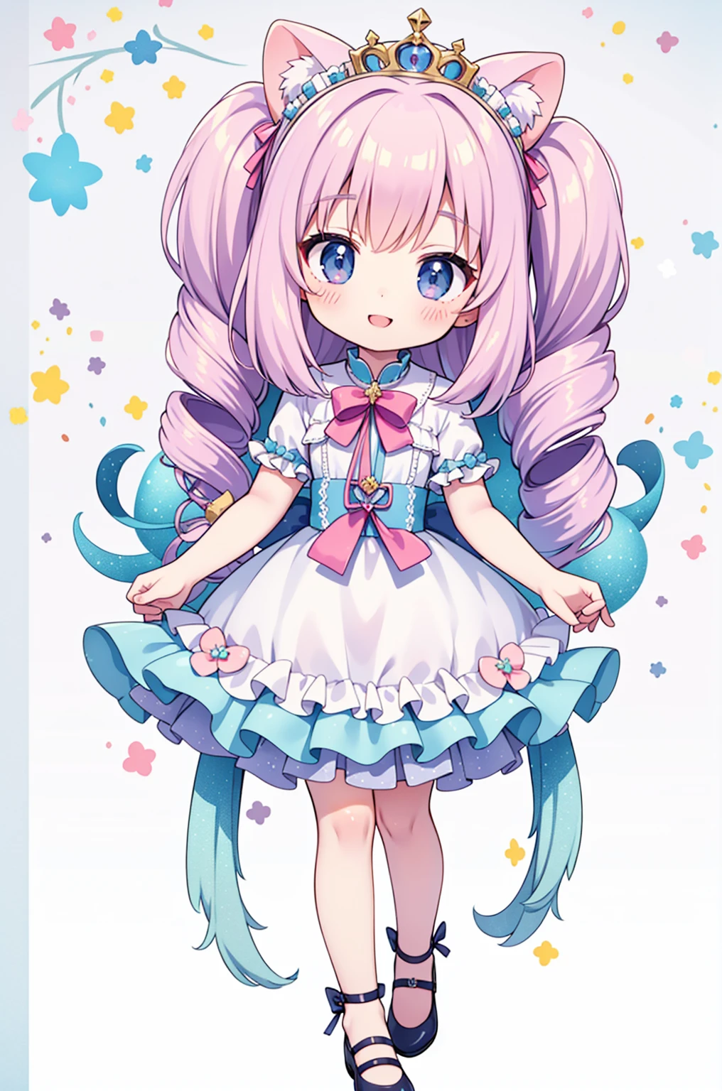 masterpiece，最high quality，超スペシャルcute，cute，smile，Shineピンクの髪_Twin Drill Tail，Chibi Character，Princess Fashion，pastel，ribbon，Frills，Shine，high quality，Beautiful graphics，Super detailed