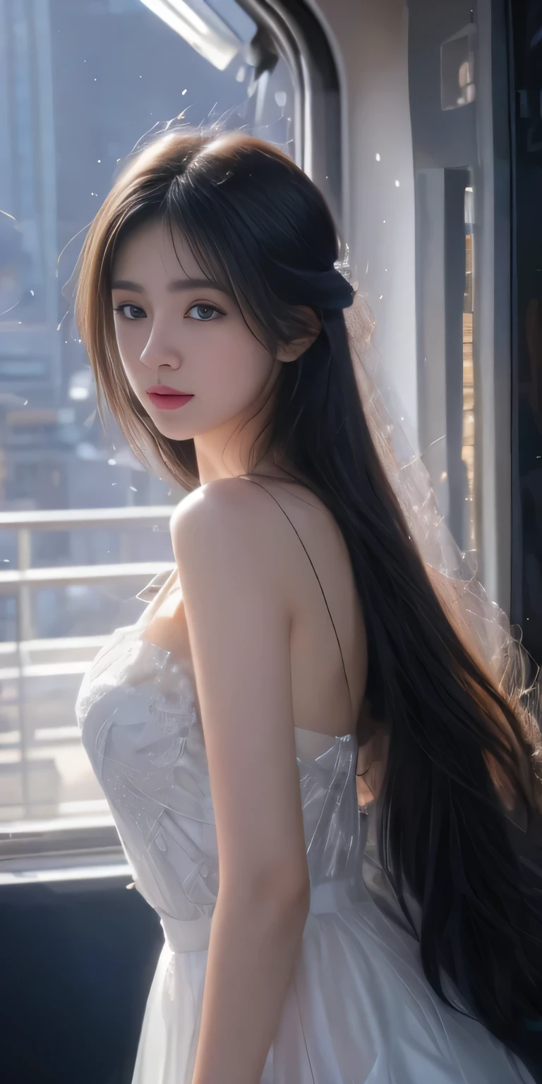 (1 girl:1.3), Solitary, (((Very very Delicate face))),((The eyes and face are very detailed))),Beautiful and delicate eyes,body parts__,official art,unified 8k wallpaper,Ultra Detailed,Beautiful and beautiful,Big breast beauty,masterpiece,best quality,The original,masterpiece,Ultra-fine photos,best quality,Ultra-high resolution,realism,Sunlight,Full body portrait,Breathtakingly beautiful,,Dynamic poses,Delicate face,Vibrant eyes,(From the front), navy,Red and black color scheme,navy,Very detailed city roof background, roof,Overlooking the city,Delicate face,Detailed complex busy background,untidy,Gorgeouilky White W,Extremely delicate skin,Realistic skin details,Visible pores,Stay focused,Volumetric Fog,8K Ultra HD,Digital SLR Camera,high quality,Film Grain,White skin,Photorealism,Rama Photography,A huge metropolis of the dystopia of the future, translucent