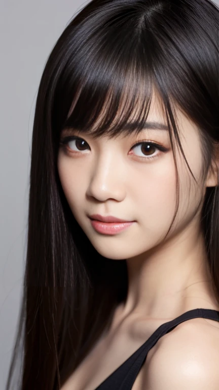 1 female，18-year-old，（Portrait in numbers：Mayu Yokota， Yuko Araki），black eye，Beautiful Face，（Thin skeletal surface+Delicate features、），非常にDetailed face，（Subtle Japanese Makeup）， black eyelash curls for long hair，（Messy and multi-layered， With bangs）， smile，Look at the camera，Fair and smooth skin，（Best Skin Type：1.21），（clavicle：1.2），Women&#39;s slim fit suits，V-neck white short shirt，（Deep V-neck，Big Breasts），short hip wrap skirt，（Realistic close-up photo of a woman），Narrow waist、Long legs，（Slim figure），street，（（Hasselblad Photos）），surreal photos， Physically Based Rendering，Professional Lighting，Exquisite detail，Detailed face，The painting is pure，Perfect hands，Perfect Posture，Ultra Fine Make，Ultra-fine fiber material、Live Action、smile and stand up straight