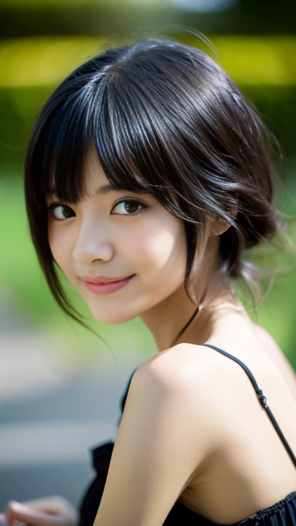 1 female,18-year-old,(Portrait in numbers:Mayu Yokota, Yuko Araki),black eye,Beautiful Face,(Thin skeletal surface+Delicate features、),非常にDetailed face,(Subtle Japanese Makeup), black eyelash curls for long hair,(Messy and multi-layered, With bangs), smile,Look at the camera,Fair and smooth skin,(Best Skin Type:1.21),(clavicle:1.2),Women's slim fit suits,V-neck white short shirt,(Deep V-neck,Big Breasts),short hip wrap skirt,(Realistic close-up photo of a woman),Narrow waist、Long legs,(Slim figure),street,((Hasselblad Photos)),surreal photos, Physically Based Rendering,Professional Lighting,Exquisite detail,Detailed face,The painting is pure,Perfect hands,Perfect Posture,Ultra Fine Make,Ultra-fine fiber material、Live Action、smile and stand up straight