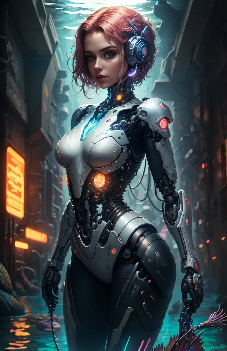 there is a woman in a futuristic suit standing in a coral reef, cyberpunk art by Arthur Pan, cgsociety contest winner, art nouveau, mermaid cyborg with a laser whip, cyborg - girl, cyborg girl, beutiful girl cyborg, movie still of a cool cyborg, cybersuits, from pacific rim, cybersuit, movie still of a cyborg, in a scifi movie, high quality, best quality, absurdres, masterpiece, beautiful, intricate details, 1/2 body crop, slim body, beautiful figure, magnificent anatomy, (intricate details:1.12), HDR, (intricate details, hyper-detailing:1.15), (natural skin textures, hyper realisitc, soft light, Sharp:1.2)