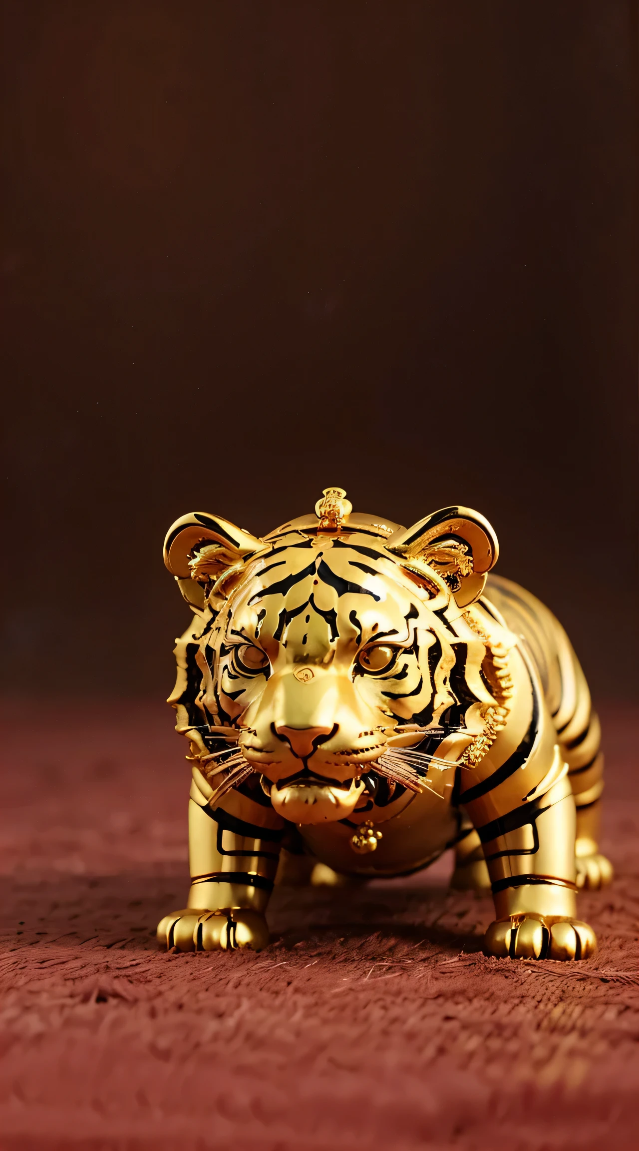 Tiger Lord accessories from Shiding 5th Road Temple of Wealth,Golden Tiger Lord,There are black patterns on the body,red pendant(gold coated),There is majesty,lying on all fours