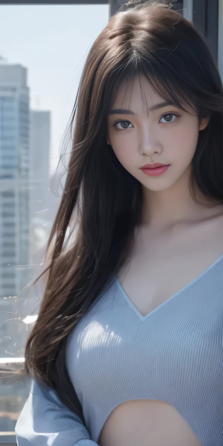 （1 girl：1.3）， Solitary， （（（Very very Delicate face））），（（The eyes and face are very detailed））），Beautiful and delicate eyes，body parts__，official art，unified 8k wallpaper，Ultra Detailed，Beautiful and beautiful，Big breast beauty，masterpiece，best quality，The original，masterpiece，Ultra-fine photos，best quality，Ultra-high resolution，realism，Sunlight，Full body portrait，Breathtakingly beautiful，，Dynamic poses，Delicate face，Vibrant eyes，（From the front），（navy:1.5） navy，Red and black color scheme，navy，Very detailed city roof background， roof，Overlooking the city，Delicate face，Detailed complex busy background，untidy，Gorgeouilky White W，Extremely delicate skin，Realistic skin details，Visible pores，Stay focused，Volumetric Fog，8K Ultra HD，Digital SLR Camera，high quality，Film Grain，White skin，Photorealism，Rama Photography，A huge metropolis of the dystopia of the future， translucent