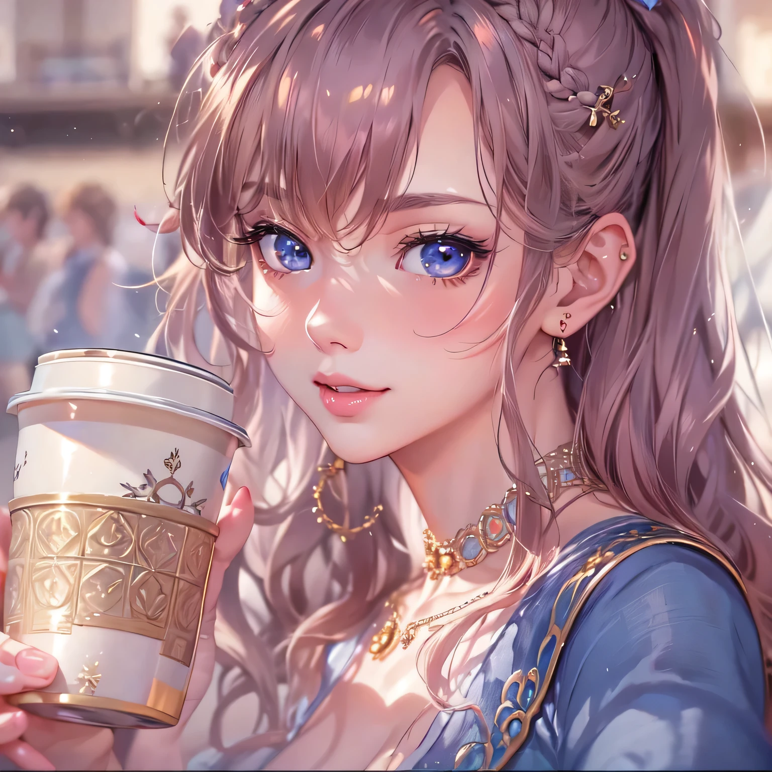 masterpiece、highest quality、High resolution、High-quality images、8k, 1 female、Skin Radiance、Texture of skin and clothing、Expression of fine eyes、Shiny light brown hair,Girl with long braided hair, Manga inspired by Lee Jong-suk, Trending on deviantart, realism, detailed manga style, Manga art style, Perfect Line Drawing, Beautiful line art, digital manga art girl, K-POPアイドル, one piece,Large Breasts,Beautiful dark blue eyes, Lips become thicker, Gorgeous face with attention to detail, (Cute Smile), charm, Innocent, Side view, (Perfectly detailed face), (Beautiful Hands) Photorealistic images, Written boundary depth, Princess Hairstyles, Small shiny necklace and earrings, (Glossy Lips: 1.4), break, one person'Perspective, (She is a very cute female teacher.), (Cute pink lace panties), (Captivating smile: 1.2), ((Pure and cute girl:1.3)), (Long Wavy Hair), (latte color hair:1.2), , break, ((Very close relationship: 1.2)), Medium sized big breasts, ((Looking at the audience:1.2)), ((Library 1.2)), ((Bend your knees and spread your legs wide:1.2)), (From the side:1.2),Low angle shot,Off-the-shoulder sweater,Tight jeans mini skirt , Embarrassed look ,Kamimei,Romanticism,