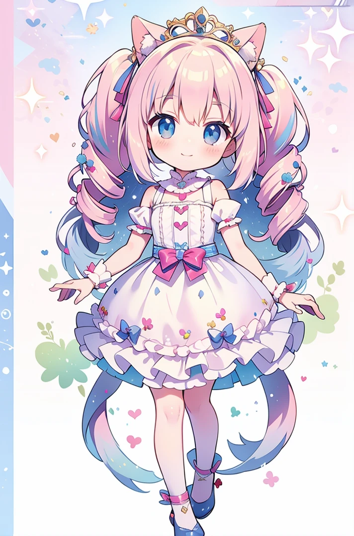 masterpiece，最high quality，超スペシャルcute，cute，smile，Shineピンクの髪_Twin Drill Tail，Chibi Character，Princess Fashion，pastel，ribbon，Frills，Shine，high quality，Beautiful graphics，Super detailed