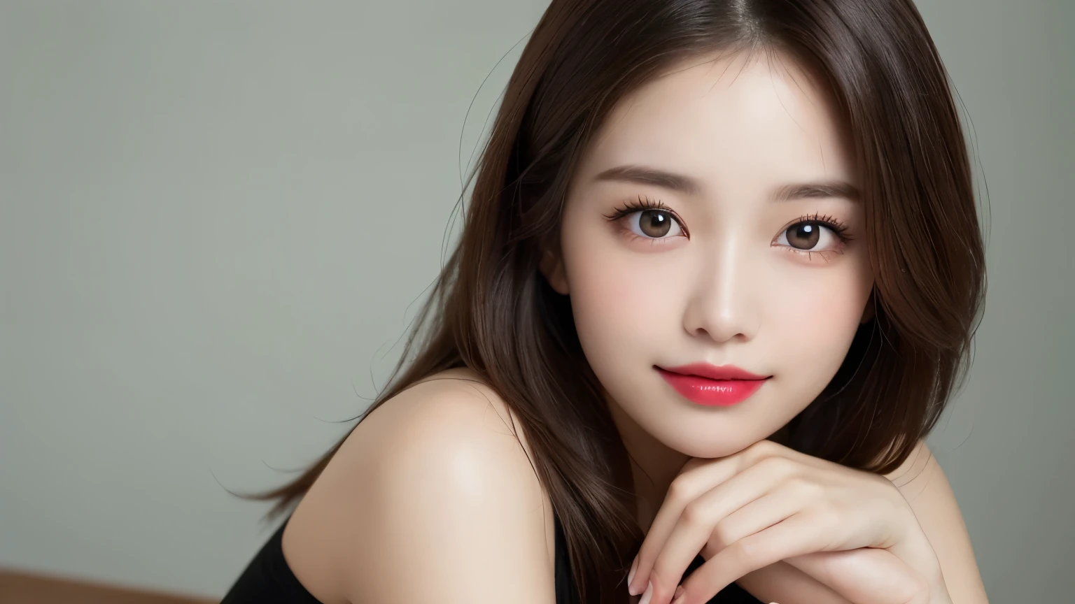 on the table, best quality, shape, Super detailed, Finely, high resolution, 8k wallpaper, 完璧なダイナミックな構shape, Beautiful and delicate eyes, Medium Length Hair, Small Breasts, Natural lipstick, Casual sexy pose,Smile,20 year old girl、midnight、Beautiful and detailed face、Perfect beautiful face,big eyes、original photo、Use the whole body to express female posture、Beautiful and delicate eyes、Small face、Beautiful duplex、Facelift and style,skirt、Beautiful golden ratio face,Long hair