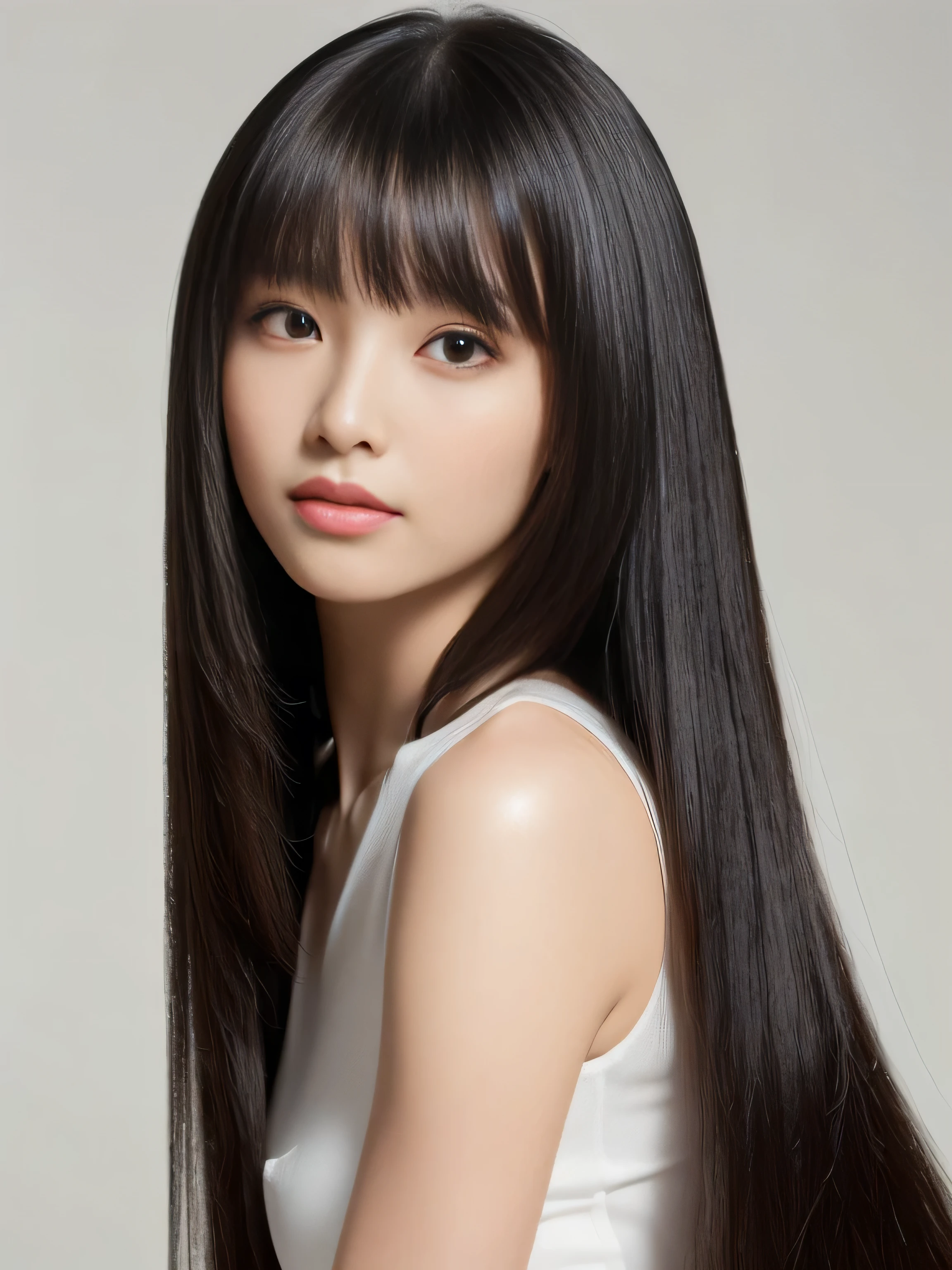 A woman with long black hair wearing a white dress - SeaArt AI