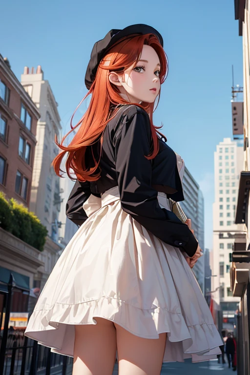 (8K), (best quality), (muste piece: 1.2)　Redhead Wall Street Lady、Look up to the sky