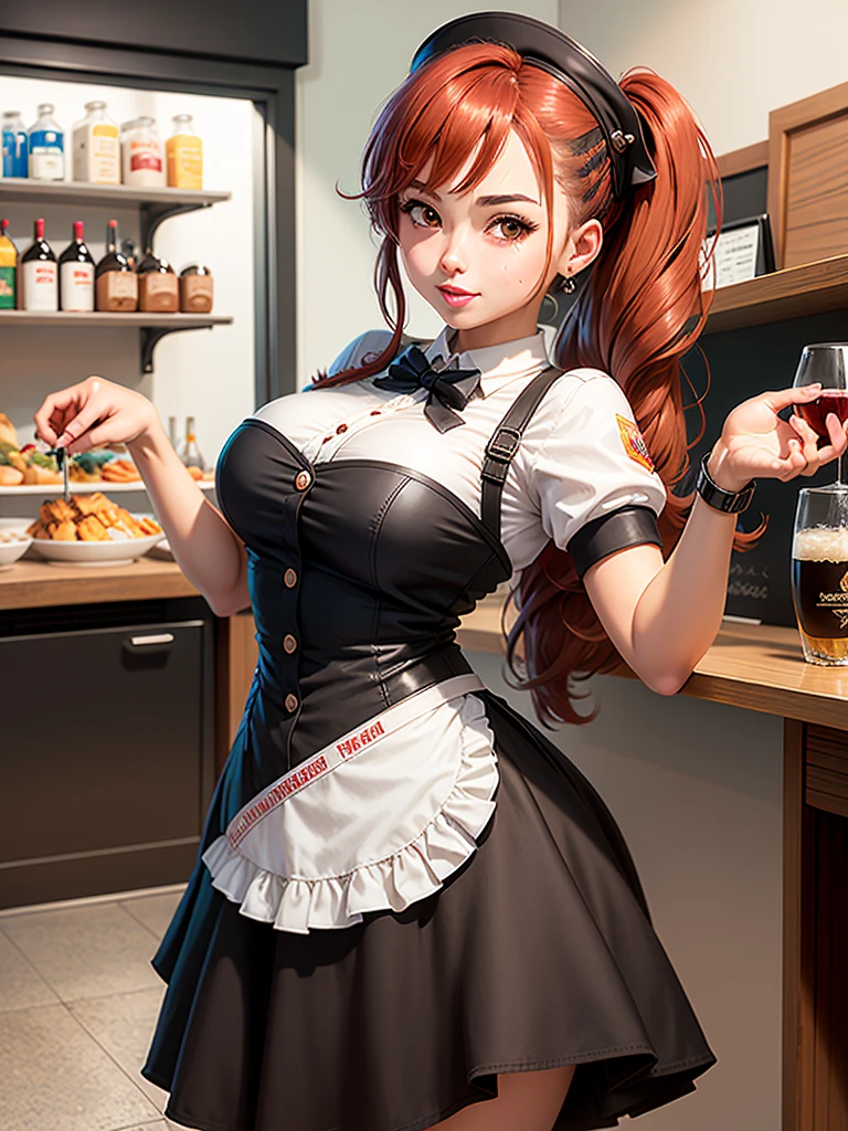 Menina anime em uma cozinha segurando uma garrafa de vinho, detalhes finos. meninas da linha de frente, de meninas da linha de frente, meninas estilo linha de frente, Meninas da linha de frente cg, meninas da linha de frente, Universo Girls Frontline, ( waitress ) garota, Vestindo o uniforme da RR Diner, arte oficial, Arte Oficial, ❤🔥🍄🌪, arte oficial altamente detalhada, arte oficial do personagem, garota misteriosa da cafeteria ( cabelos longos)  ( 5-fingered hands ) (perfect hands )