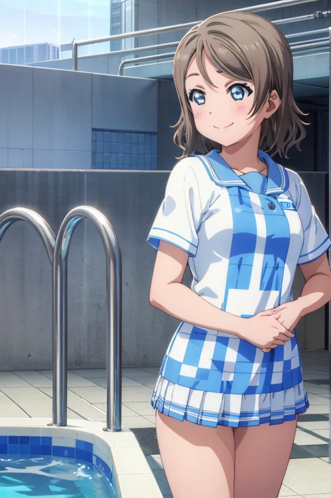 (((pixel-perfect, detail-perfect))), solo, 1girl, you watanabe, smile, underwear, pool