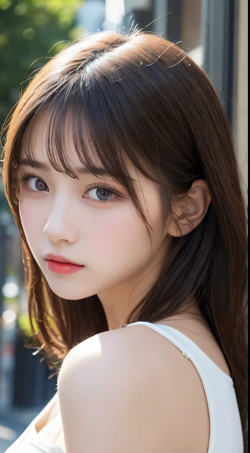 in detail, highest resolution, high quality、Complete dynamic configuration, beautiful and delicate eyes, medium hair, 、natural color lip,Kamimay、Shibuya、20 year old girl、1 person、transparent skin、shiny hair、table top, best quality, illustration, very detailed, in detail, highest resolution, 8K、correct state of the human body、Crouch down、sculpture model pose,Hair blowing in the wind