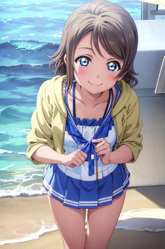 (((pixel-perfect, detail-perfect))), solo, 1girl, you watanabe, smile, underwear, beach