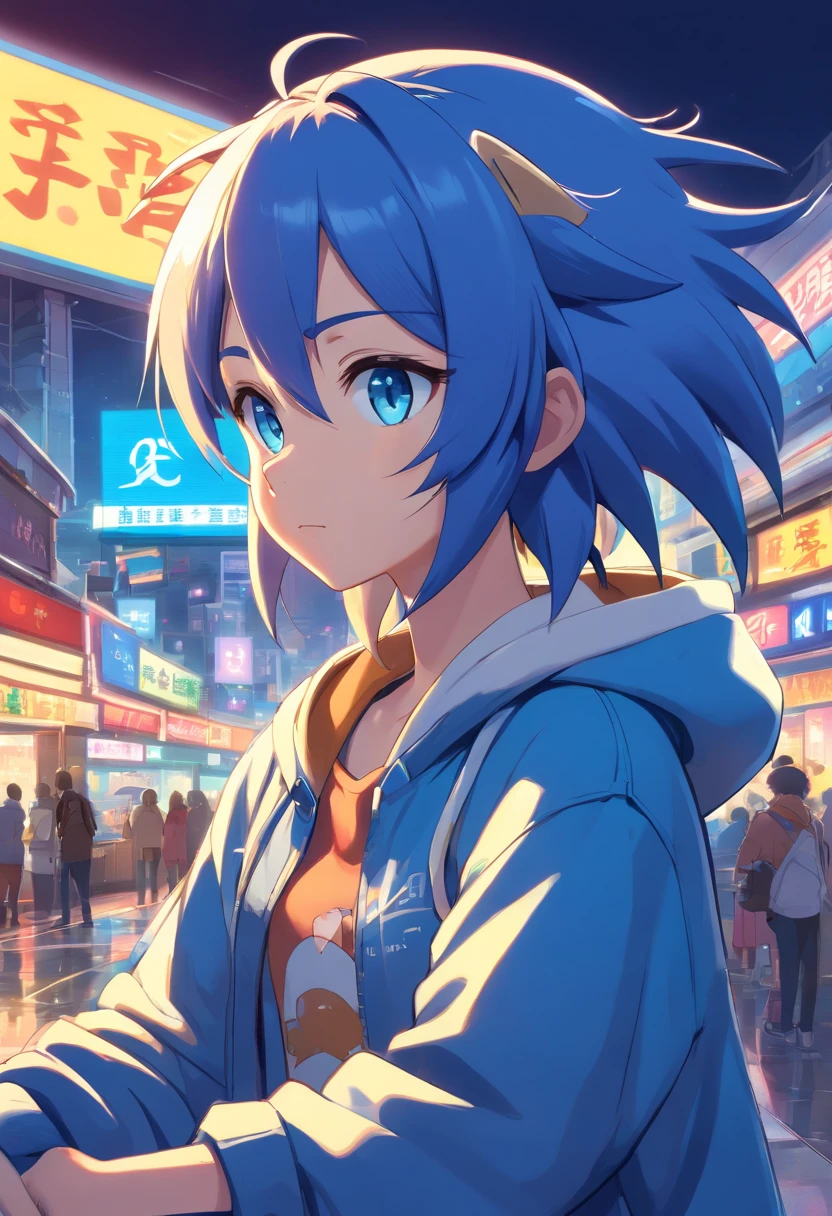 (Super Sonic the Hedgehog - cyberpunk), (blue), (Cute cartoon, CuteCartoonAF. | Masterpiece in maximum resolution 16K. | (cute cartoon style). | front view (loner, charming) , (meditating in a spacious Japanese pavilion), ( wear a fashionable hoodie), ((mechanical cyberpunk)). |(((soft smile, looking at the viewer))), (bright blue eyes).