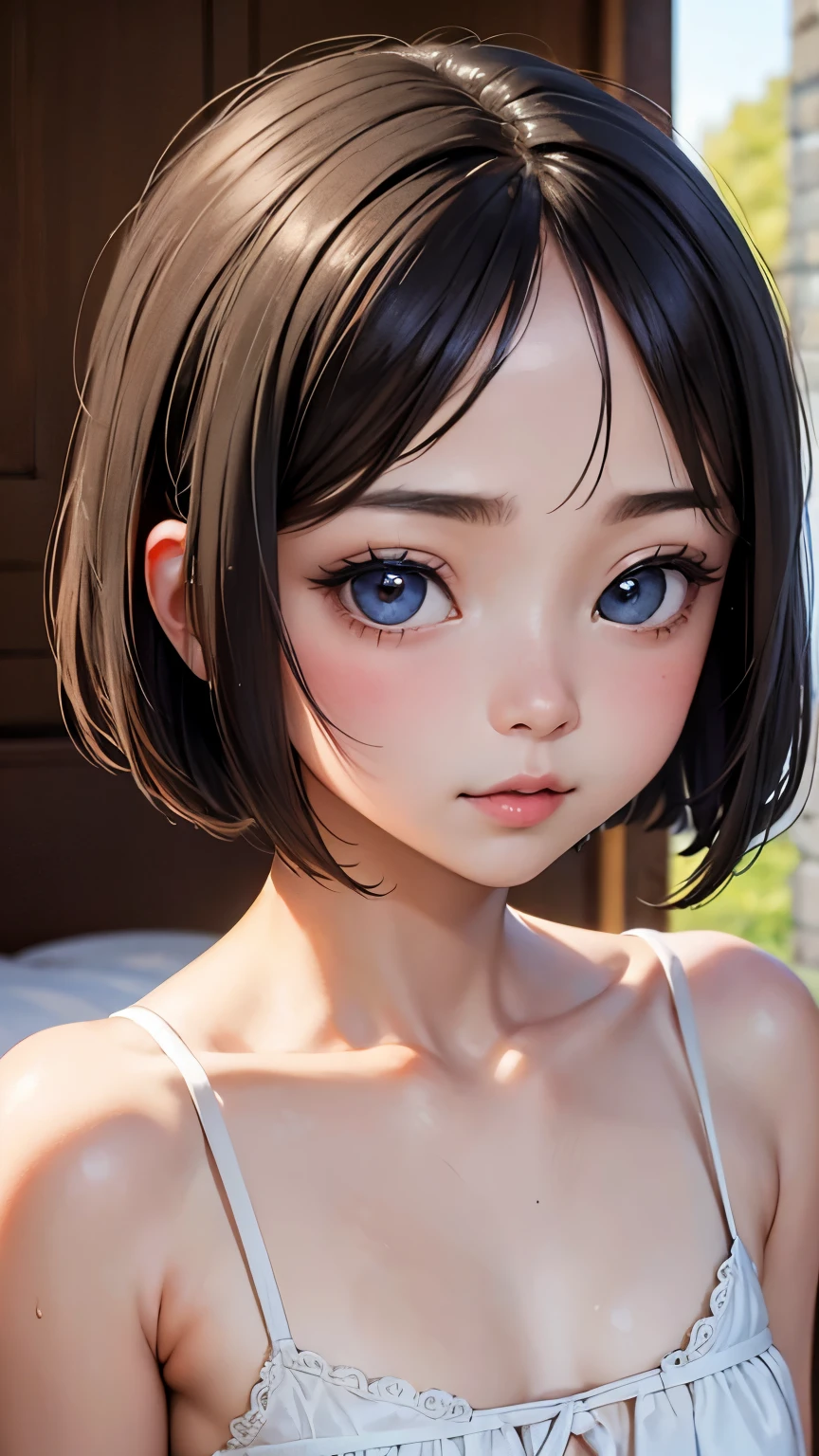 short hairと白のシャツ, short hair, 前髪のあるshort hair, Cute face girl, Cute little face in a portrait, French Bob, White skin!!, 短い茶色の髪とBig eyes, Soft Portrait Shot 8k, Beautiful light、Big eyes, Beautiful girl, Young girl with bob cut, Best image quality, Tabletop, Leonardo da Vinci's Notebooks Da Vinci, Leonardo da Vinci's manuscript in the background,See-through gown,Exposing breasts,Man and woman hug,,