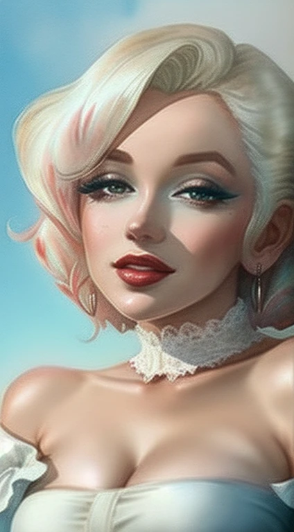 Marilyn Monroe close-up, Off the shoulder , watercolor画スタイル, (Rose) Digital Art, White Background, among the Roses, Official Art, Blowing in the Wind, masterpiece, beautiful, ((watercolor)), Paint splashes, Intricate details. Amazing details, [Dripping:0.7], Trending on Artstation, Rachel Walker