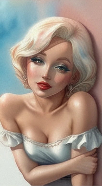 Marilyn Monroe close-up, Off the shoulder , watercolor画スタイル, (Rose) Digital Art, White Background, among the Roses, Official Art, Blowing in the Wind, masterpiece, beautiful, ((watercolor)), Paint splashes, Intricate details. Amazing details, [Dripping:0.7], Trending on Artstation, Rachel Walker