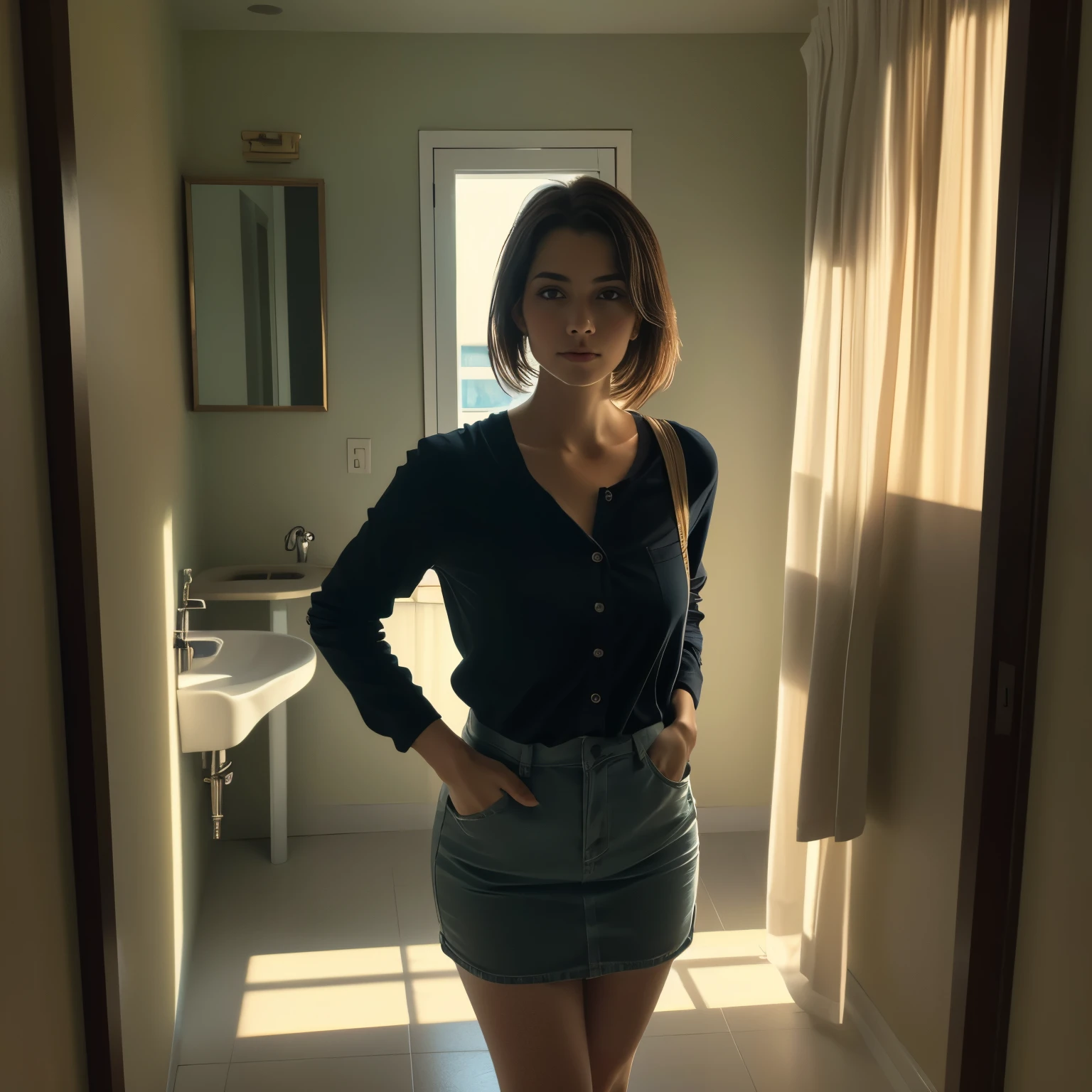 {(best quality,4k,8k,highres,masterpiece:1.2),ultra-detailed,(realistic,photorealistic,photo-realistic:1.37)},HDR,UHD,studio lighting,extreme detail description,professional,vivid colors,bokeh,portraits
## explain:
Main body of the screen:
- A person standing in a beautifully lit bathroom, relieving themselves by urinating.
Material:
- A realistic oil painting with additional details:
- The bathroom has a modern design, with sleek marble tiles on the walls and floor.
- There is a large, elegant mirror above the sink, reflecting the person as they urinate.
- The lighting is perfect, casting soft, warm light on the person and the surroundings.
- The person's face is serene and relaxed, showing a sense of relief.
Image Quality:
- The image is of the highest quality, with stunning details captured in every brushstroke.
- The resolution is 4k or even 8k, allowing for ultra-detailed rendering.
- The colors are vibrant and true to life, adding to the realism of the painting.
- The lighting is carefully crafted, providing a professional, studio-like atmosphere.
- The painting has a photorealistic quality, creating a sense of authenticity and depth.
Art style:
- The painting is done in the style of a traditional portrait, capturing the subject's expression and emotions.
- The composition focuses on the person, with minimal distractions in the background.
Color tone:
- The overall color palette is warm and inviting, with hints of gold and amber tones.
light:
- The lighting is soft and diffused, casting gentle shadows on the person and the bathroom fixtures.
- There is a play of light and shadow, adding depth and dimension to the painting.