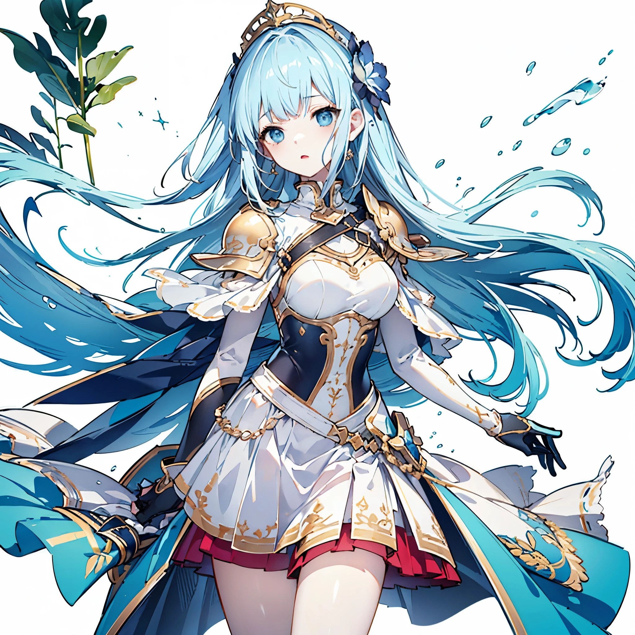 ((best quality)), ((masterpiece)), ((White background)), ((No background)), ((cowboy shots)), ((bust figure)), ((A girl)), Perfect face, Best quality, Medieval European style, role conception, Standing, White Armor, Straight Hair, Bangs, Sea foam hair, Sky blue eyes, Round Face, pretty, Clever, cute, 18 years old, knight