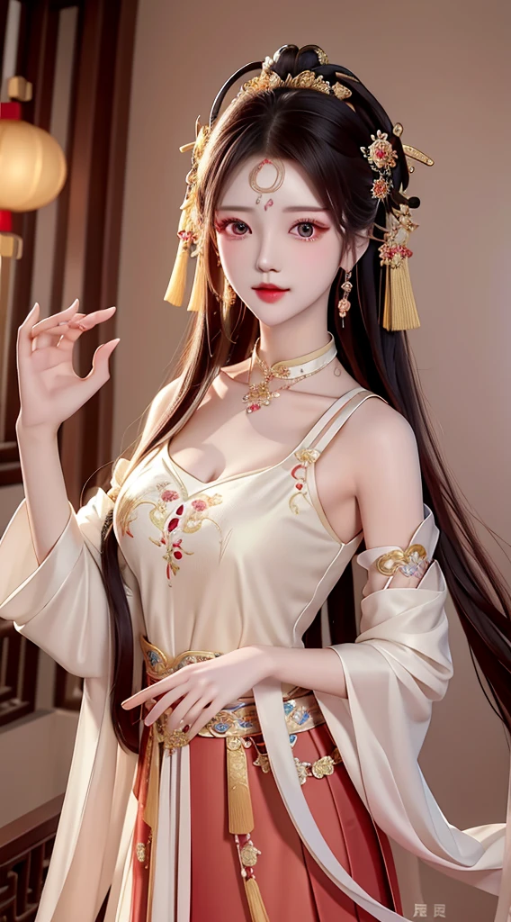 Best quality at best, tmasterpiece, beautiful face, 1girll, Long_Hair, solo, The upper part of the body_Body, Porcelain dress,shift dresses,hair adornments, choker necklace, jewely, long whitr hair, 耳Nipple Ring, The best quality of Chinese clothing, tmasterpiece, beautiful face, 1girll, Long_Hair, solo, The upper part of the body_Body, Porcelain dress,shift dresses,hair adornments, choker necklace, jewely, long whitr hair, 耳Nipple Ring, Chinese red modified Hanfu