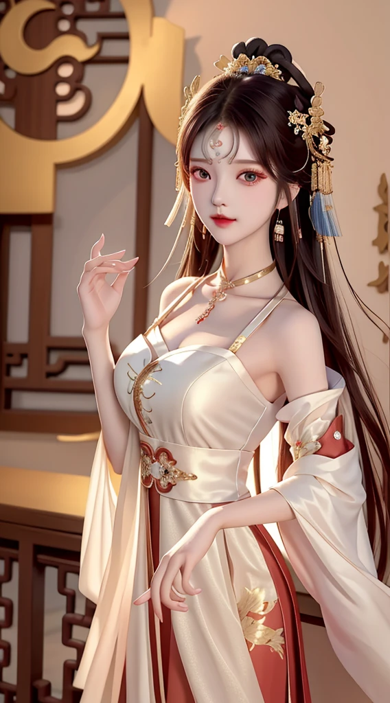 Best quality at best, tmasterpiece, beautiful face, 1girll, Long_Hair, solo, The upper part of the body_Body, Porcelain dress,shift dresses,hair adornments, choker necklace, jewely, long whitr hair, 耳Nipple Ring, The best quality of Chinese clothing, tmasterpiece, beautiful face, 1girll, Long_Hair, solo, The upper part of the body_Body, Porcelain dress,shift dresses,hair adornments, choker necklace, jewely, long whitr hair, 耳Nipple Ring, Chinese red modified Hanfu