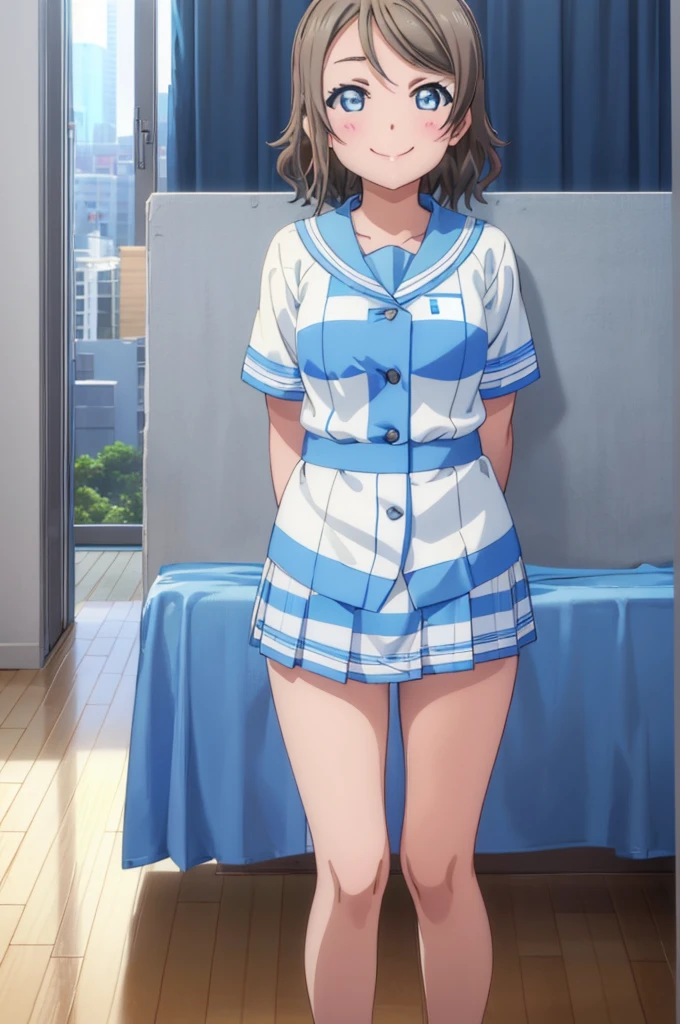 (((pixel-perfect, detail-perfect))), solo, 1girl, you watanabe, smile, underwear, bedroom