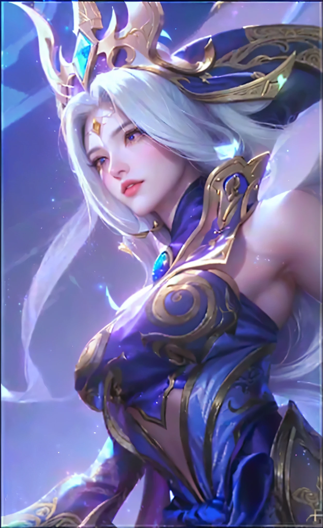 a close up of a woman with a very large breast and a very long white hair, ashe, orianna, irelia, portrait knights of zodiac girl, yun ling, inspired by Ju Lian, leblanc, zenra taliyah, portrait of modern darna, jaina proudmoore, heise jinyao, kda, beautiful celestial mage, white haired deity