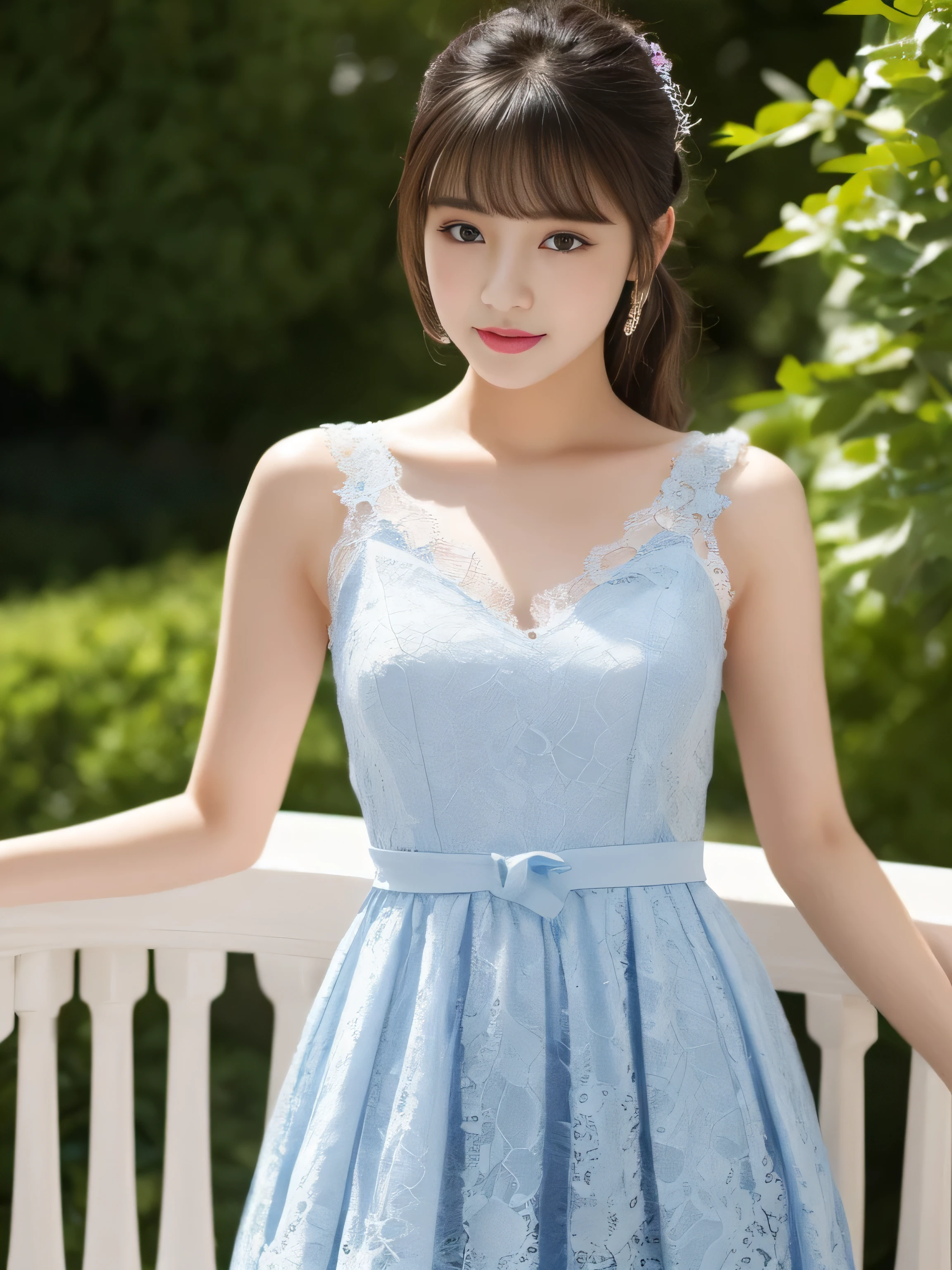 (A beautiful blue cocktail dress with lots of lace)　(Upper body shot)　((highest quality)), ((masterpiece)), (I&#39;m so used to it)　(Familiar), A perfect lady&#39;s face　(Her bangs are perfect full bangs:1.2) (Surreal photos by professional photographers :1.2)　(She has a typical Japanese build and skin color.., Her skin is very delicate and sensitive..、and、Such beautiful and radiant skin)　(Big Breasts)　(Her face is long, Small eyes and nose.、Narrow-mouthed　and the most beautiful)　(She is the most beautiful 28-year-old Japanese woman in Japan...)　(She has a professional makeup artist apply the perfect ladylike makeup.　Lipstick is natural red　The eyeliner is a beautiful black)　((Rich 1.4))　(Extremely detailed 8K)　(Stable Diffusion Model)　(Ultra-fine skin texture 1.4)　(Actual, Vibrant:1.4), 　Sharp focus:1.2、Beautiful woman:1.4　Dynamic Lighting　(Genuine RAW photos taken by professional photographers)　　(Her hair is super long, It reaches down to her waist:1.4)　(Her super high quality hair is silky, Very shiny, Shiny, thick,Detailed and voluminous.、The length is super long, Incredibly straight forward and very detailed 1.2)　(Put the spotlight on her)　(This is a stained glass church with professional lighting.)　