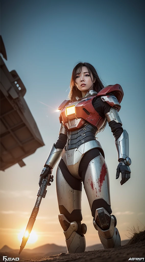Look up at the perspective，（Digital artwork：1.3）（a sketch：1.1）Octane renders a wasteland，Swirling thick clouds，smog，Flying machines in the sky fierce battle，weed，Dilapidated houses，gravel path，Sunset，dark red color，（（A girl in a combat uniform stood in front of the badly damaged and broken mech）），（（The girl's long messy hair fluttered，Blood，closeup cleavage）），（Stubborn），（Steadfast），（blood stains at the corners of the mouth），（Messy long hair flying），（（（The mech was spattered with blood））），（Mars splashes），（（Broken upper body mech，Dropped mech fragments）），（Exposed wires），（（Mecha is depicted finely）），（（（super-fine））），shot at 8k resolution，petrol liquid，Firelight，Missiles streaked across the sky，weeds，gravel path，blasts，splashart，（（Dynamic speed lines：1.2）），Lithography in intricate details，dongh（Light particles：1.2），（game concept：1.3），（depth of fields:1.3),Global illumination,detail-rich，Trends on ArtStation，Epic shooting，Cinematic lighting