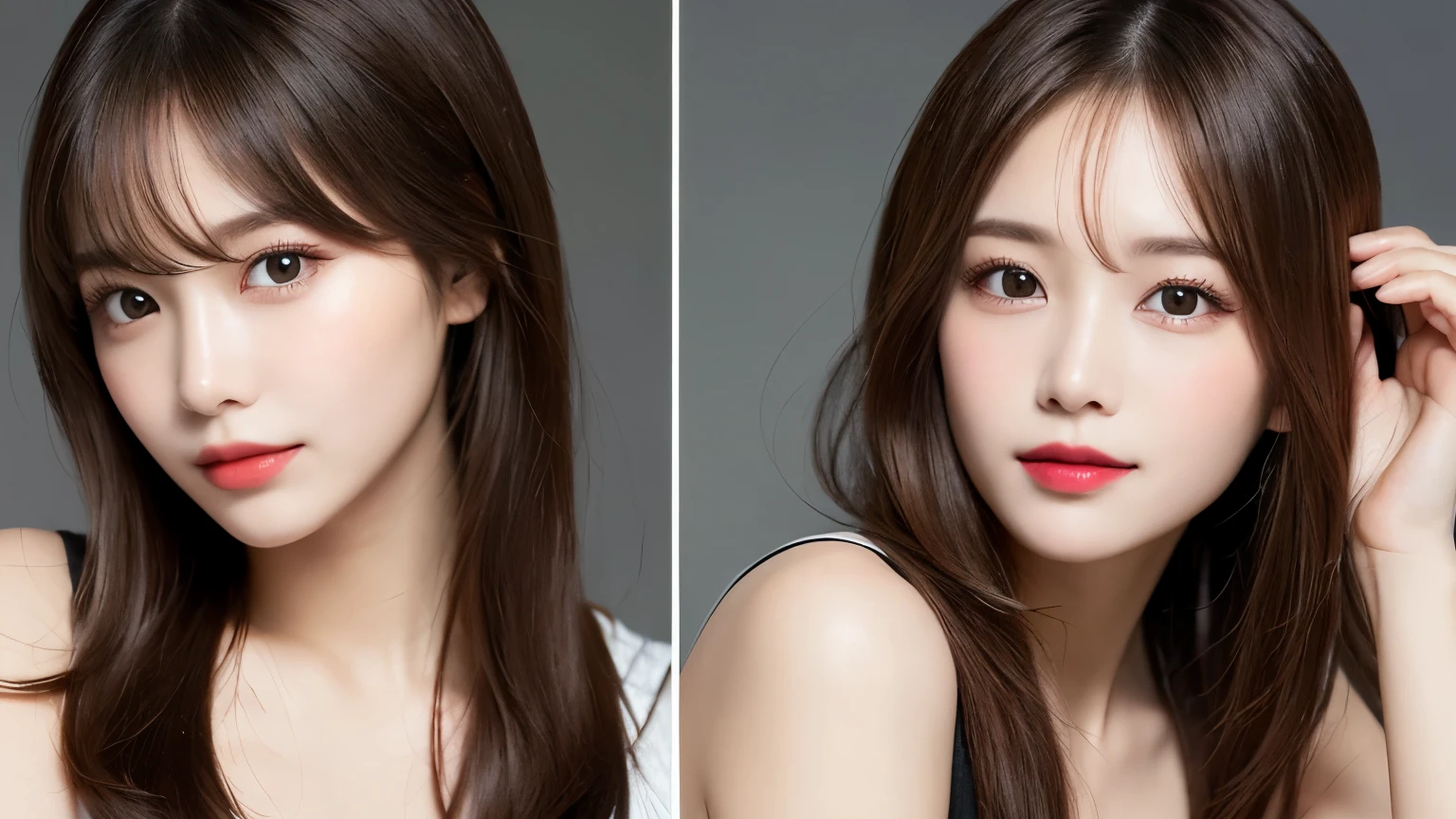 on the table, best quality, shape, Ultra Detailed, Finely, high resolution, 8k wallpaper, 完璧なダイナミックな構shape, Beautiful and delicate eyes, Medium Length Hair, Small Breasts, Natural lipstick, Casual sexy pose,Smile,20 year old girl、midnight、Beautiful and detailed face、Perfect beautiful face,big eyes、original photo、Use the whole body to express the feminine posture、Beautiful and delicate eyes、Small face、Beautiful duplex、Facelift and style,skirt、Beautiful golden ratio face,Long hair