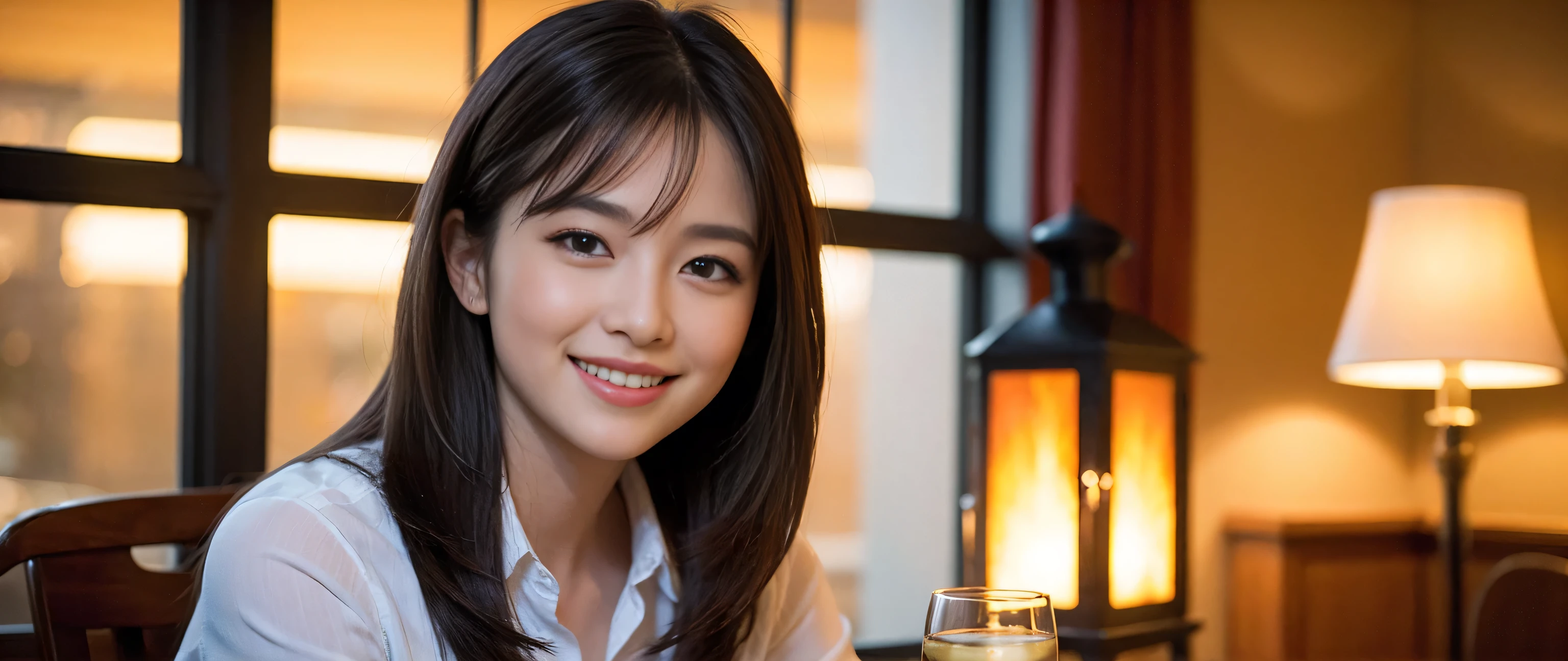 ((highest quality、8k、masterpiece:1.3))、Sharp focus:1.2、Beautiful woman perfect body:1.4、Slim body、((Bob Hale、Straight hair:1.2))、(to be born, highest quality, masterpiece:1.5), (Realistic, Intricate details:1.2), Ultra-high resolution, Put the light on your face、Amazing view of the sunset sky and clouds、Amazing mountain views、A bright smile、wine glass、red wine 、Appetizer、Italian food、Wine bottle、Champagne、sparkling wine、, Beautiful Face, blue eyes, The light shines on your face, Blushing, short hair,Bright Face、Fox face、 (36 years old), 39 years old, Lady、Two beauties、Brown Hair、Shortcuts、Long sleeve shirt、dress、Pretty Woman 1, (Slim face), (The body is slim), (Brown Hair), (Shortcuts), cheeks turn a little red,Attractive beauty、, Out of the window, A beautiful and detailed night view unfolds.........., restaurant, In a prominent place (From the waist up) Nova Frog Style, actress, model, Upper Body, White wine, slim, wine glass, A wine glass placed in the middle, smile, (smile: 1.15), Beautiful fine grain, Depth f/2,saturation, High Contrast, Strong light and shadow,Moist Body:1.5、3D texture、Delicate eyes、Brown Hair、The hair is very shiny、