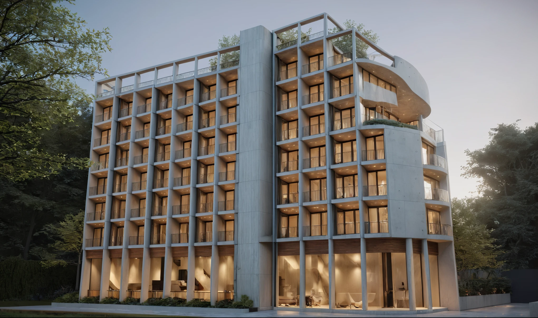 Luxury modern of an elegant townhouse with high ceilings, a grand staircase visible through a full-height glass front, and discreet security features, by Zaha Hadid and Philippe Starck, cinematic composition, trending on ArtStation.