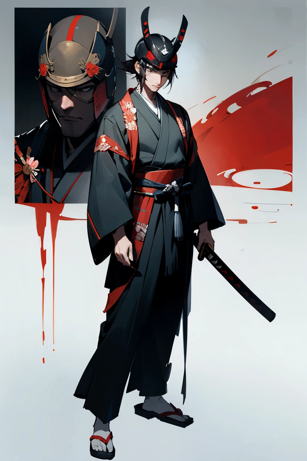 ((best quality)), ((masterpiece)), (detailed), perfect face, man, japanese, full body, standing, samurai, samurai helmet, katana sword