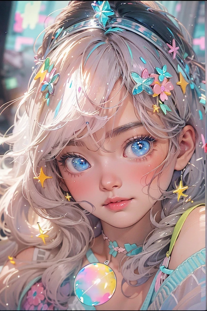 (fluorescent colors:1.4), candy world Disney land ethereal soft fluffy soft landscape forest Pastel pink sky green blue sparkle ethereal light pastel whimsical light rainbow stars diamonds sparkle gemstone background hyper realistic Ultra quality cinematic lighting immense detail Full hd Well lit, diagonal bangs, sexy clothes, on side masterpiece, best quality, realskin, 1girl, blunt bangs, long hair, ((best quality:1.7)), (detailed:1.4), highres k, (high res:1.4), 8k, clean, cinematic lighting, beautiful eyes + detail, beautiful hair + detail, 1girl, sexy young female body:1.3