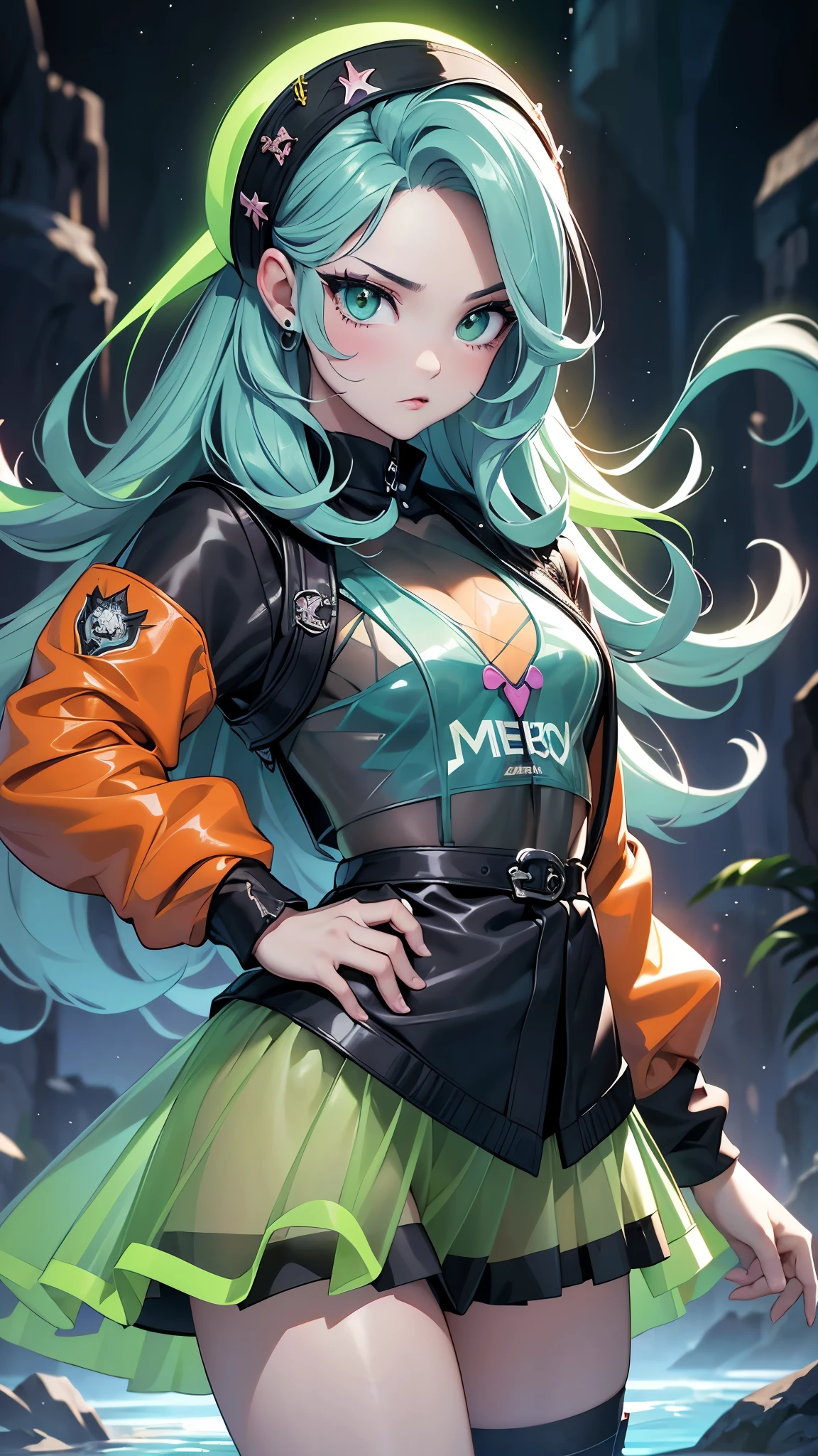 (La mejor calidad,A high resolution,Ultra - detallado,actual),Ariana Grande vestida con chaqueta verde ciborg,danza ballet ,(chaqueta student neon verde:1.4), (miniskirt transparente verde colegiala ciborg kawaii :1.4),fondo pared de hielo congelado caverna, cabello largo white canoso, ,More detailed 8K.motor irreal:1.4,HD,La mejor calidad:1.4, fotorrealista:1.4, textura de la piel:1.4, obra maestra:1.8,obra maestra, mejor calidad,objeto Objeto], (rasgos faciales detallados:1.3),(Las proporciones correctas),(convexo Dedos detallados),(Ojos hermosos azules),  (pose vaquero) ,(chaqueta transparente verde ciberpunk:1.4), (fondo hielo congelado caverna:1.4), (chaqueta orange+rojo ciborg:1.4), cabello largo rojo, (perfect anatomy ), (tiene un parche en el ojo de pirata:1.4) ,(cyber cyborg orange red chaqueta) ,(Cyber samurai 2090ostrando vientre plano), (tiene ropa de plastico transparente:1.4) ,(mostrando panties encaje) ,(Piel negra Africana:1.4) ,( ciberpunk 2.1), (neon yellow long hair),( vestuario kawaii:1.4) 