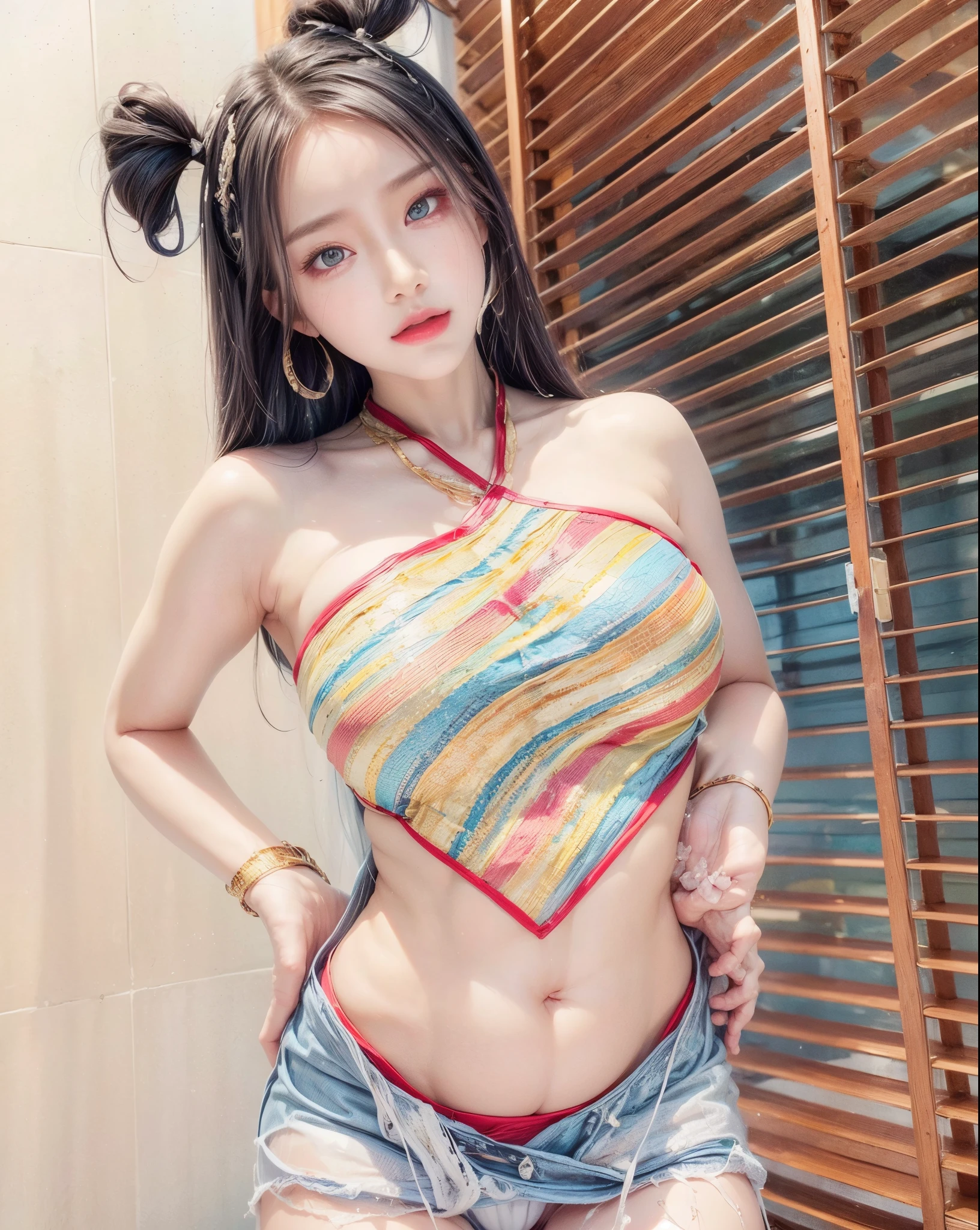 realistic, 1gril, per HD, 12k, wearing Allstars shoes, slim body, rather big body, six pack body, big round breasts, no clothes, beautiful breasts, looking at the camera, sitting on the sofa, long black hair, facial details, detailed person, body details, clothing details, hair details, body details, body details, breast details, vagina details, clothes, eye details, sweat details, water details, pose (knees bent and legs wide apart) whole body